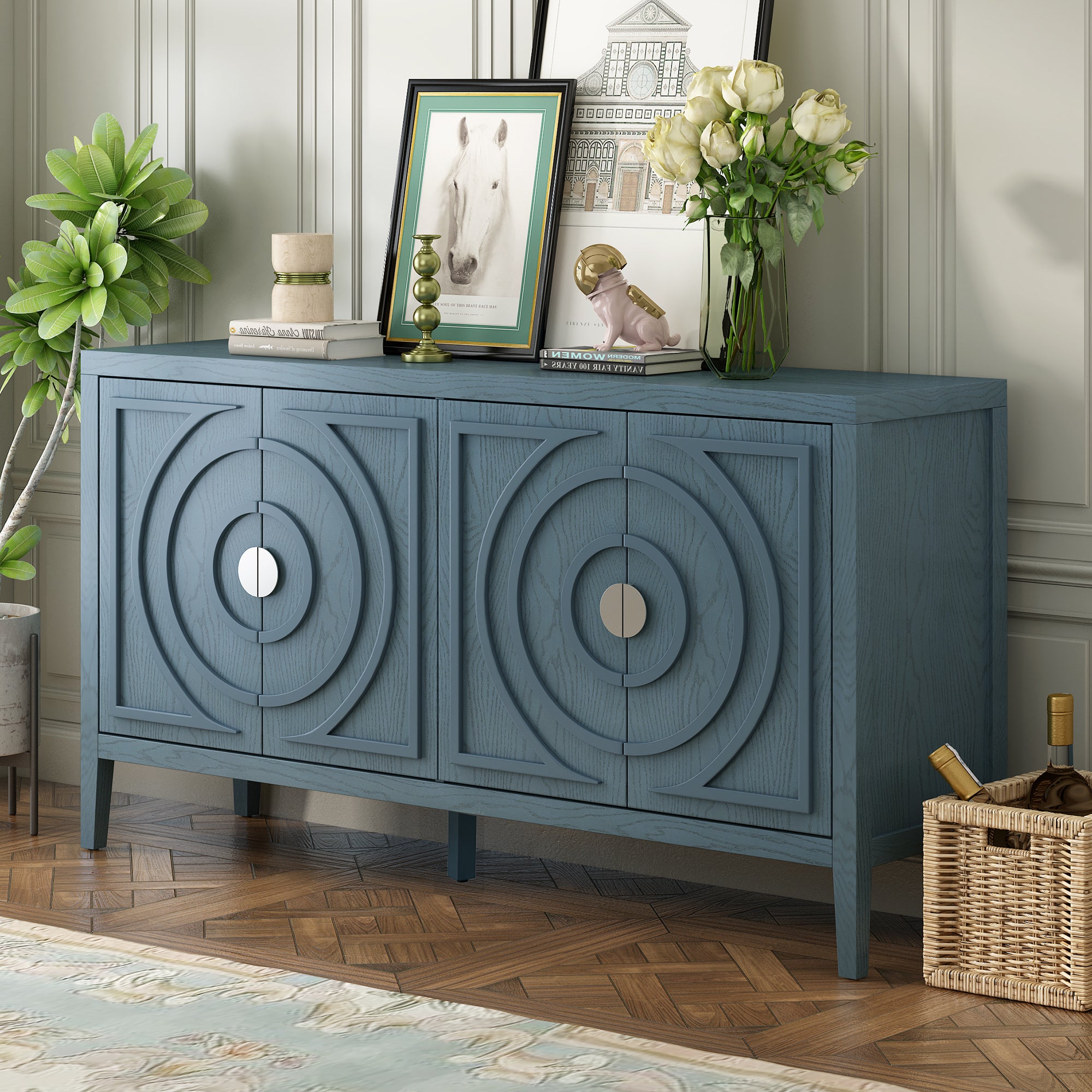 Retro Sideboard: Circular Groove & Metal Handle