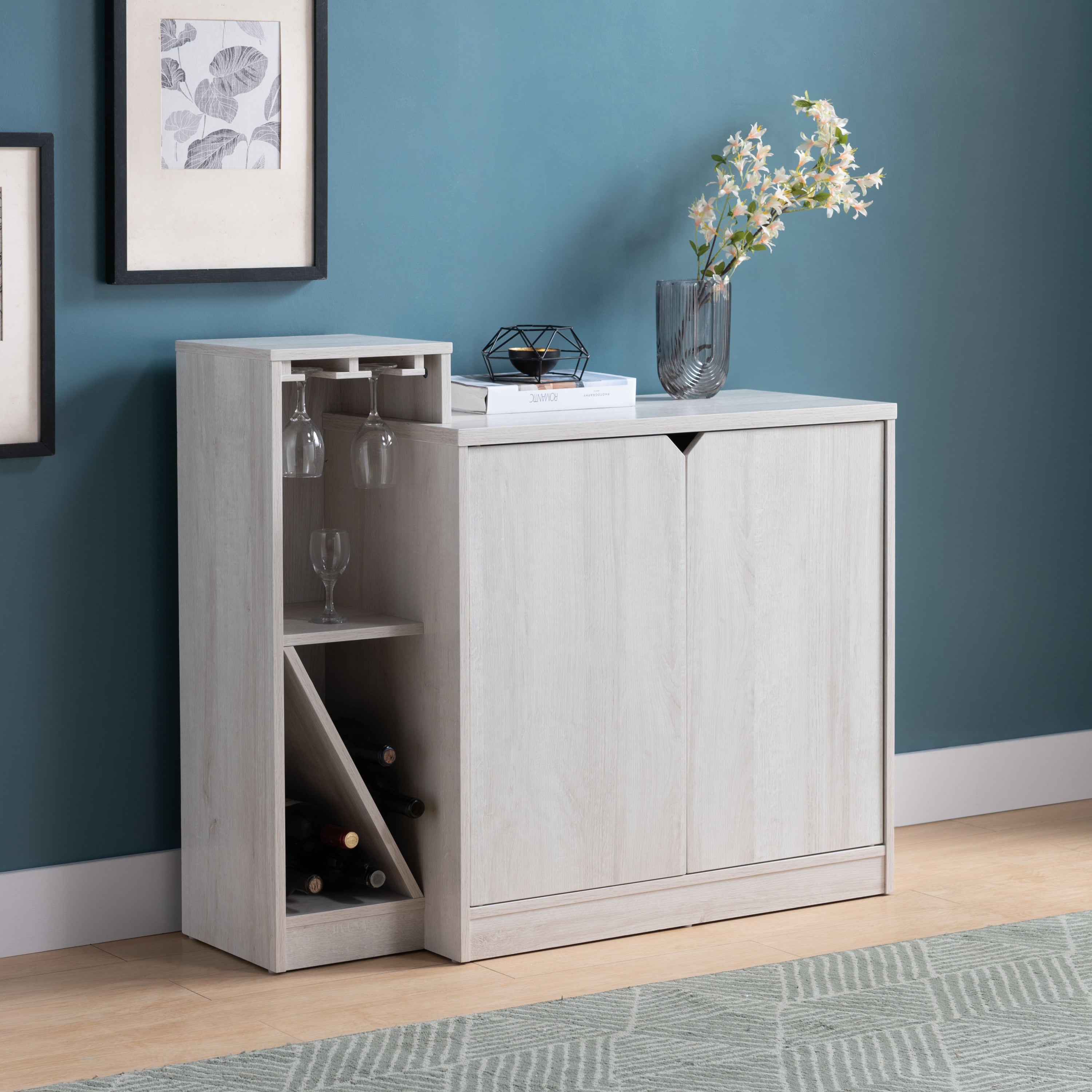 White Oak Wine Cabinet: 4 Bottle Display
