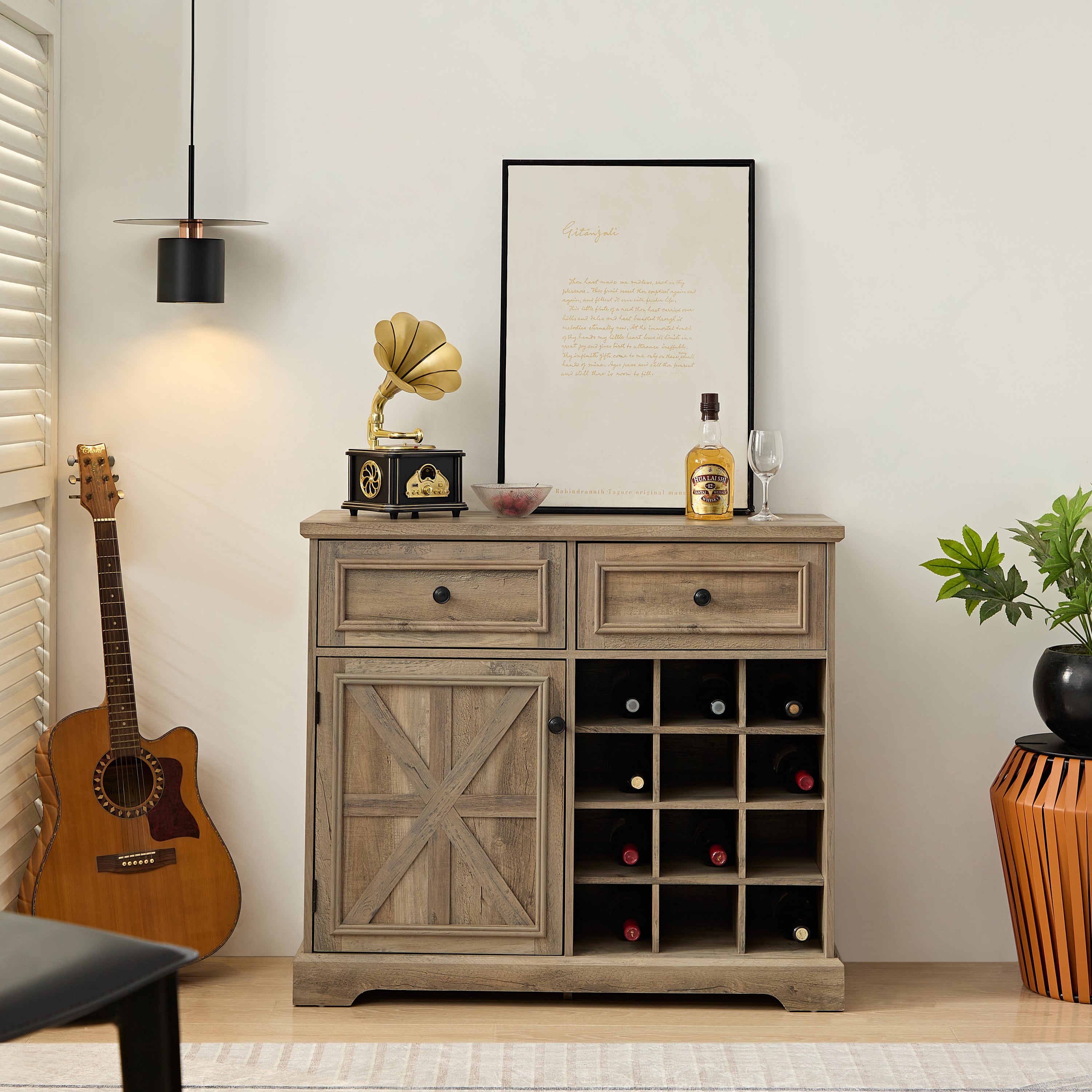 Farmhouse Buffet Cabinet: Storage & Wine Rack