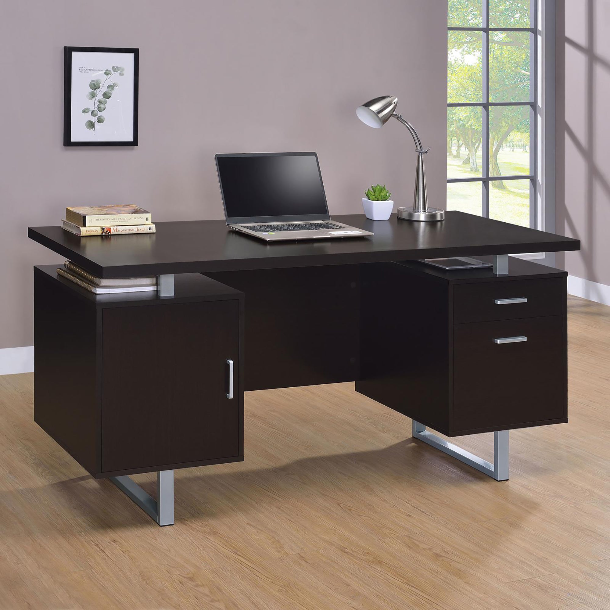 Cappuccino 2-Drawer Floating Top Office Desk