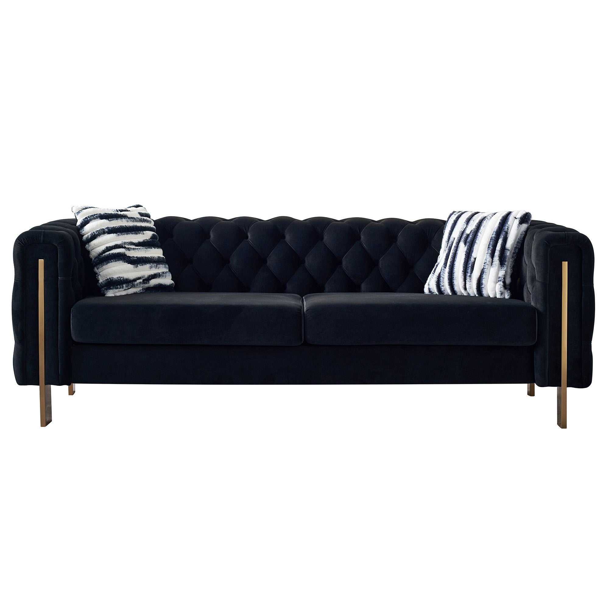 Modern Chesterfield Velvet Sofa | 84" Black Couch