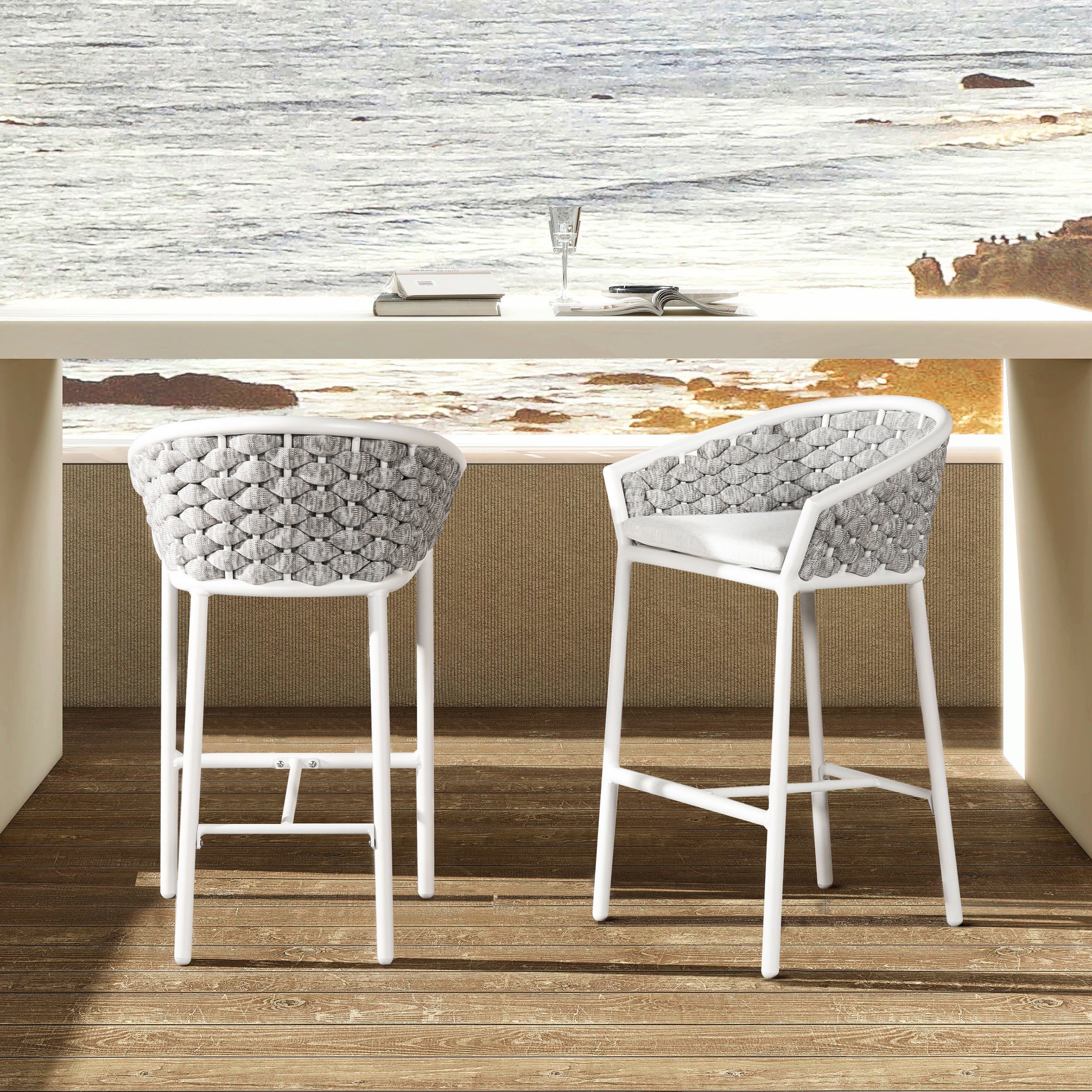 Rowan White Patio Counter Stools (Set of 2)