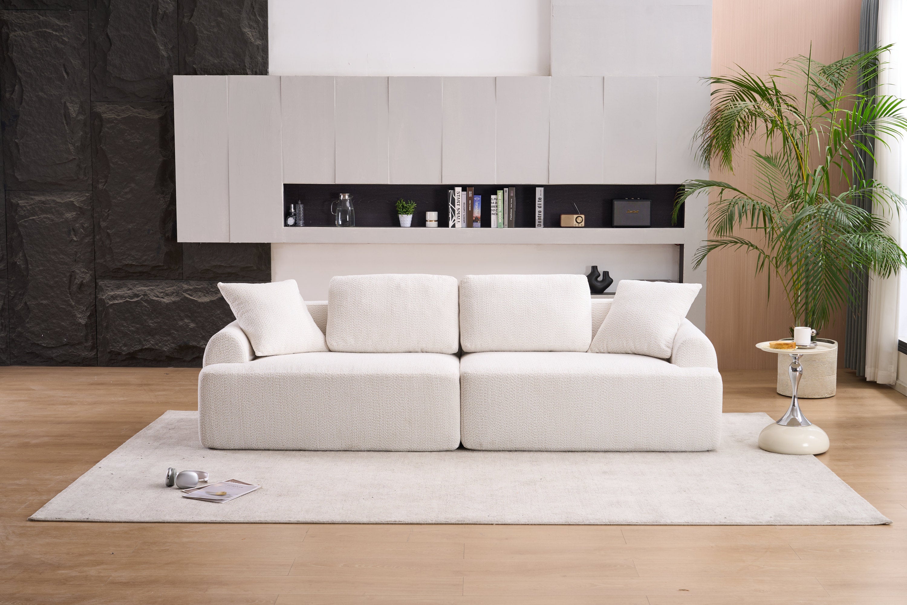 LY-024 Beige Crochet Sofa: 4-Seater Comfort