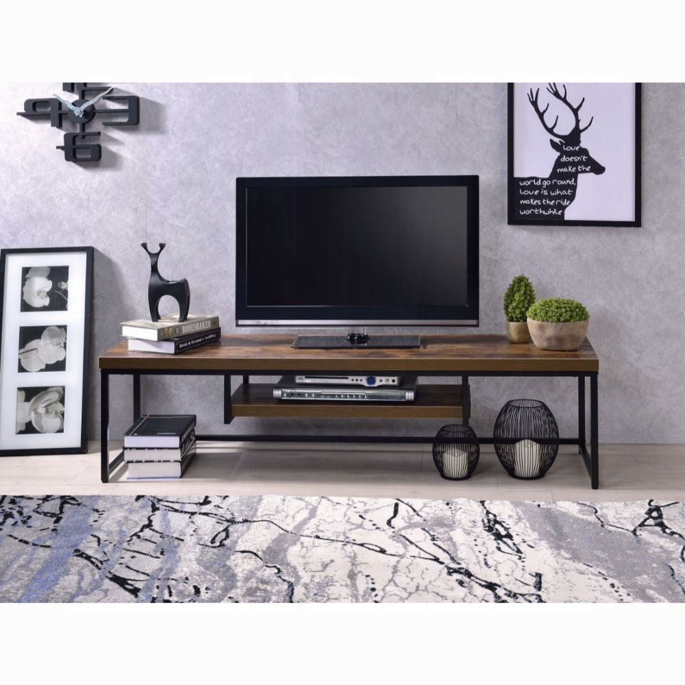 Weathered Oak & Black TV Stand | 1-Shelf Media Console