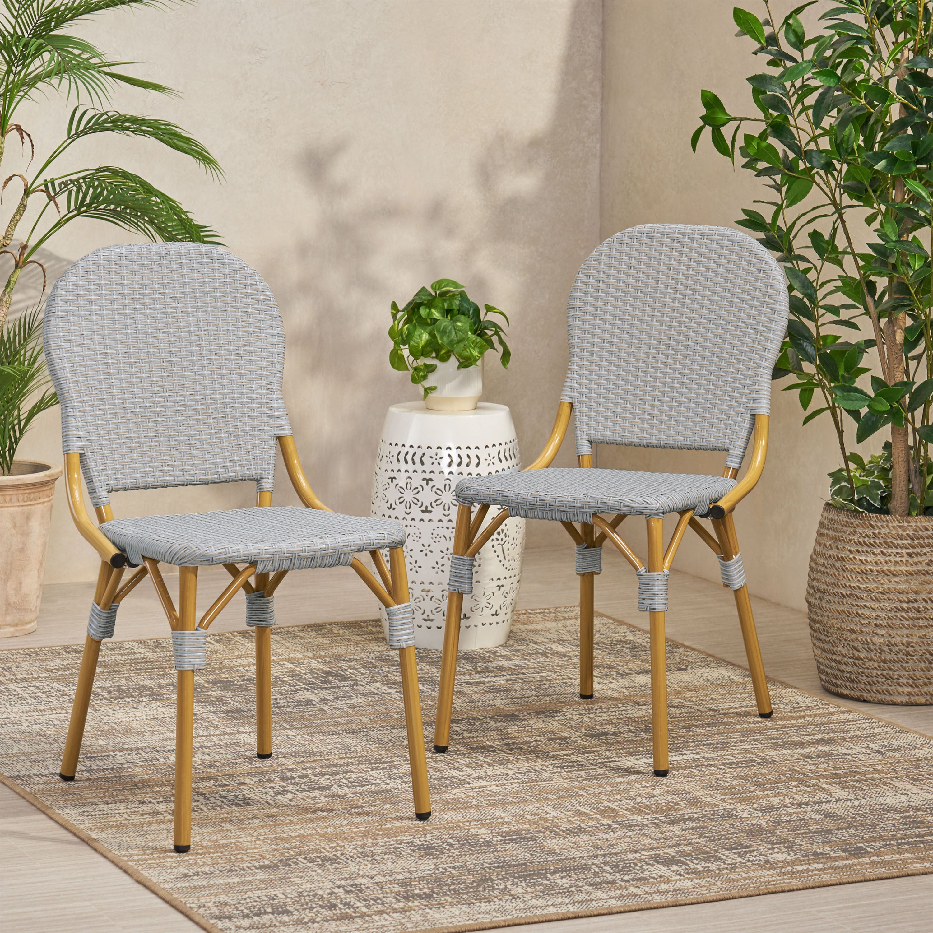 Gray Rattan Bistro Chairs (Set of 2)