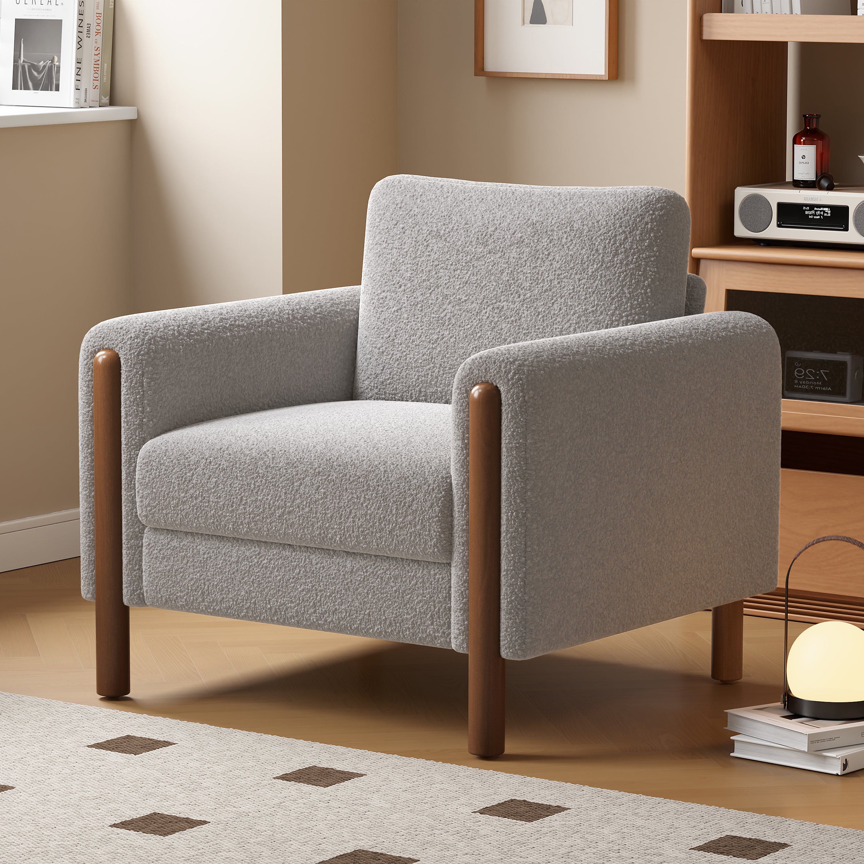 Oversized Accent Chair, Grey Upholstered Living Room Chair