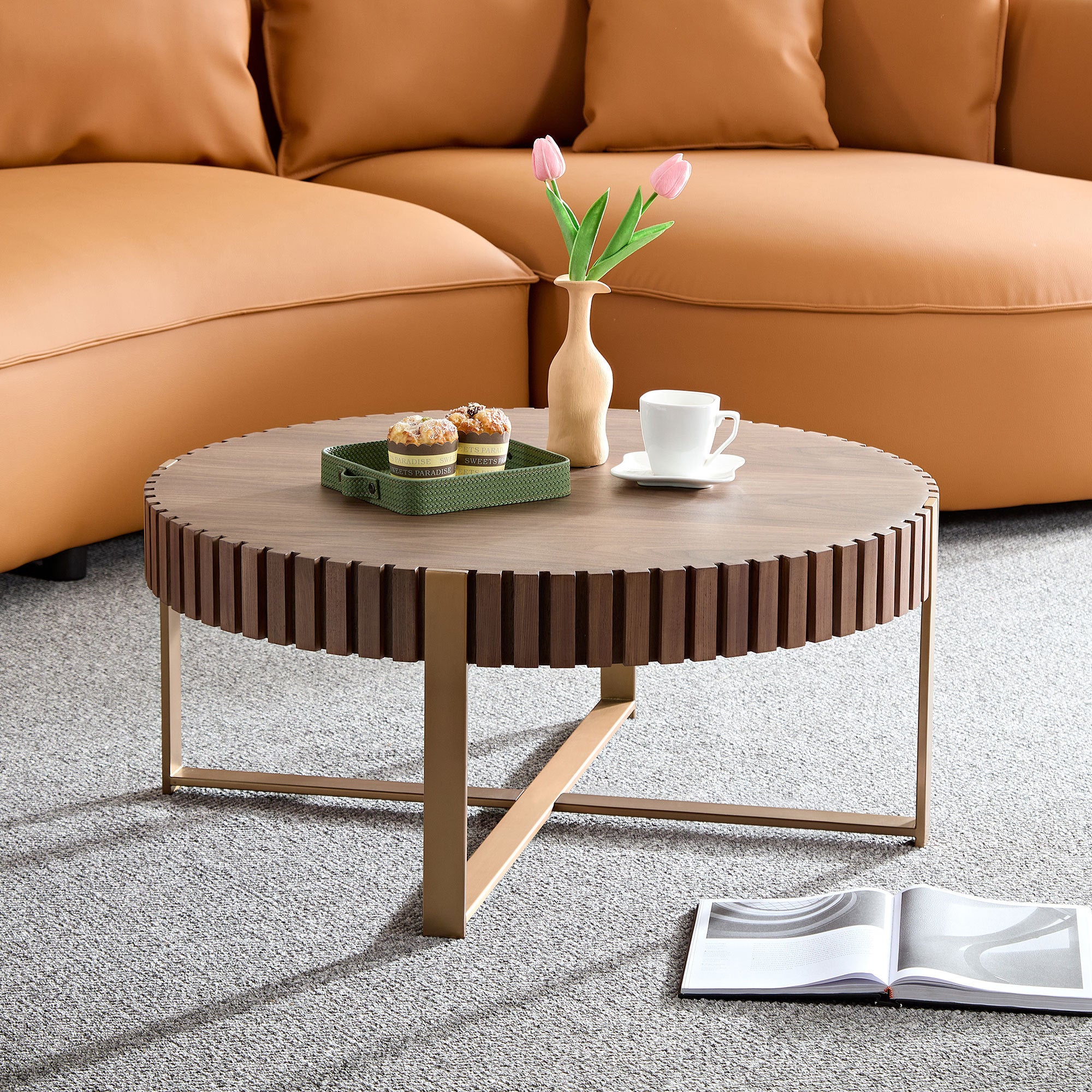 Modern Handcrafted Drum Coffee Table (31.5")