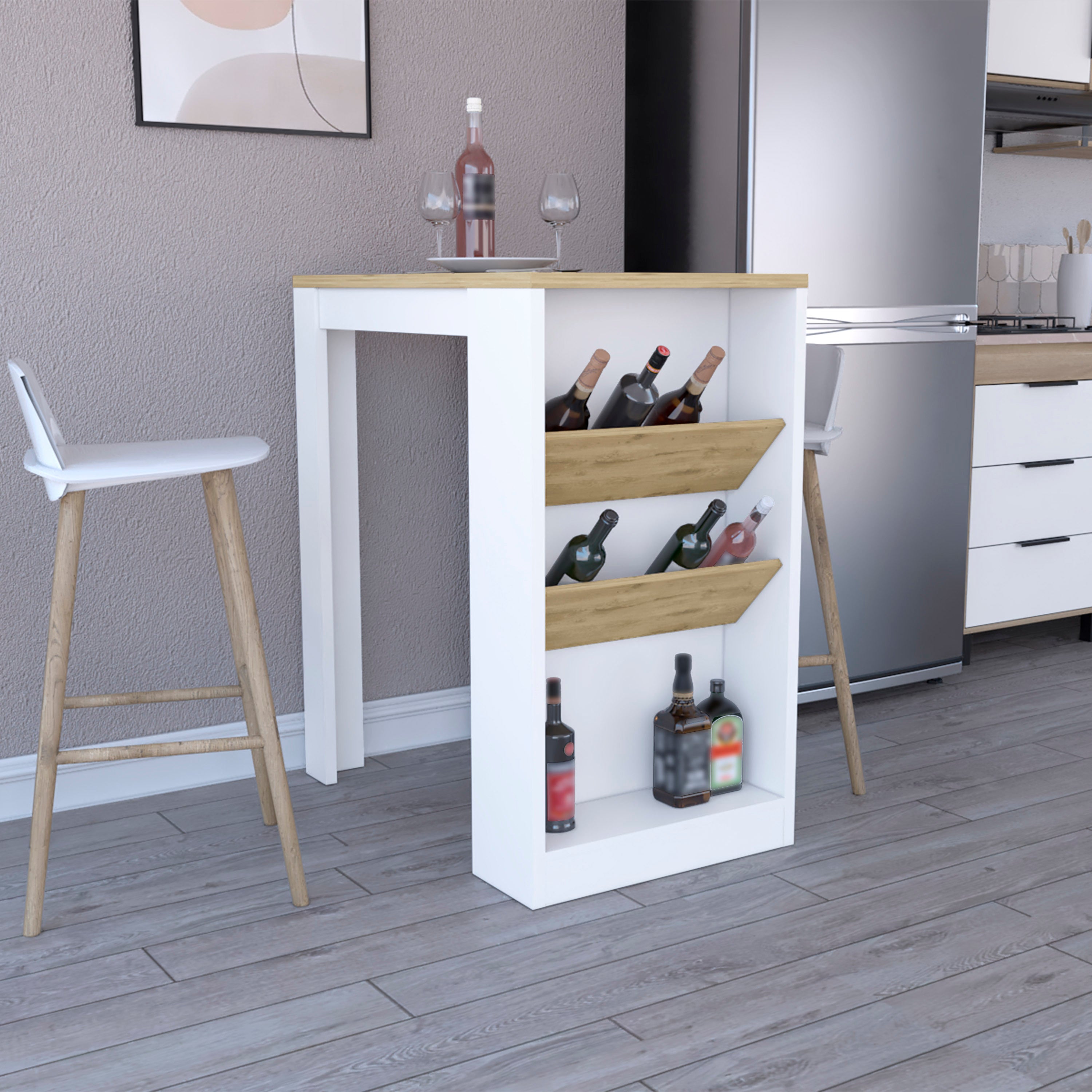 Kitchen Island Cart, White & Pine, Rolling Counter Island