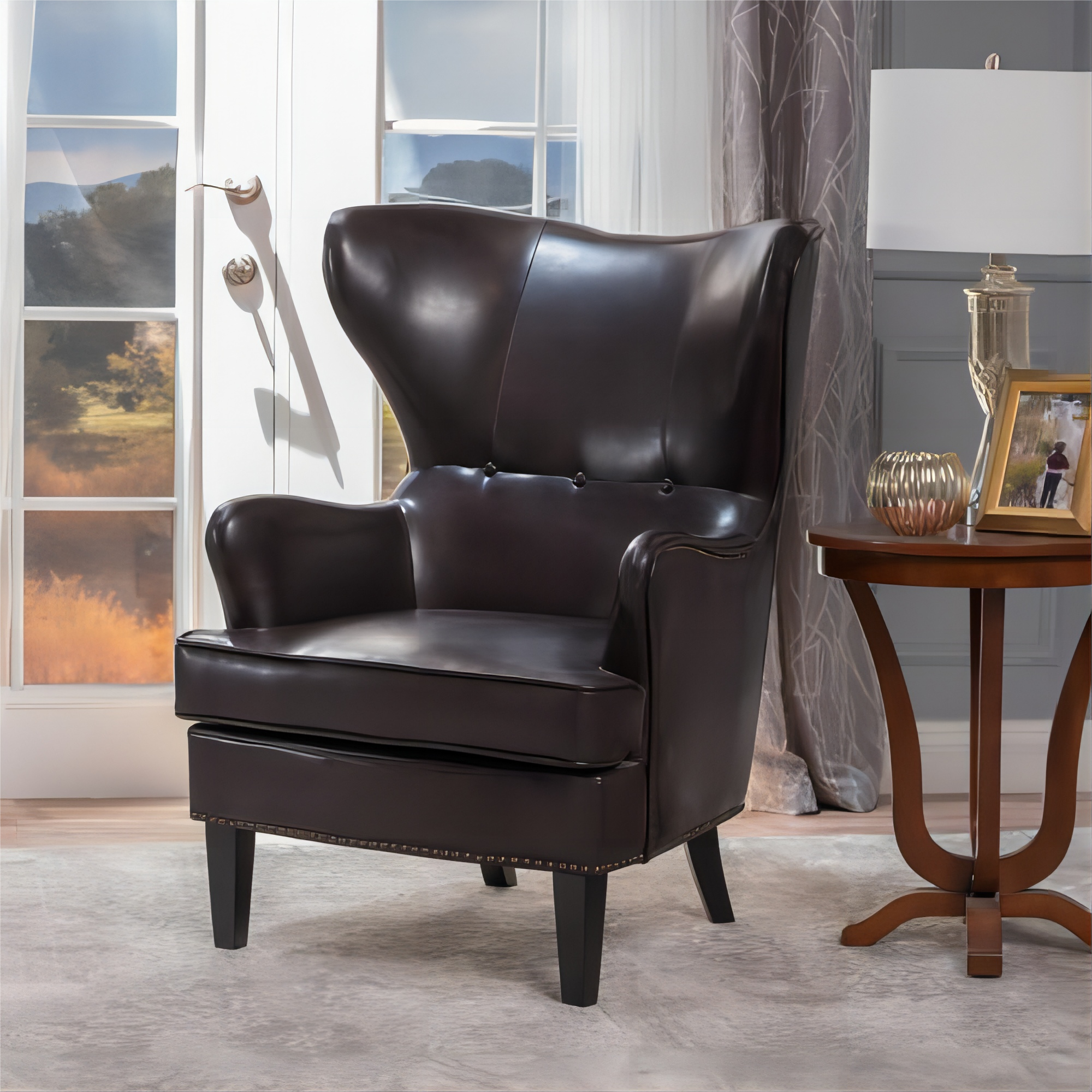 Elegant Dark Brown PU Leather High-Back Chair