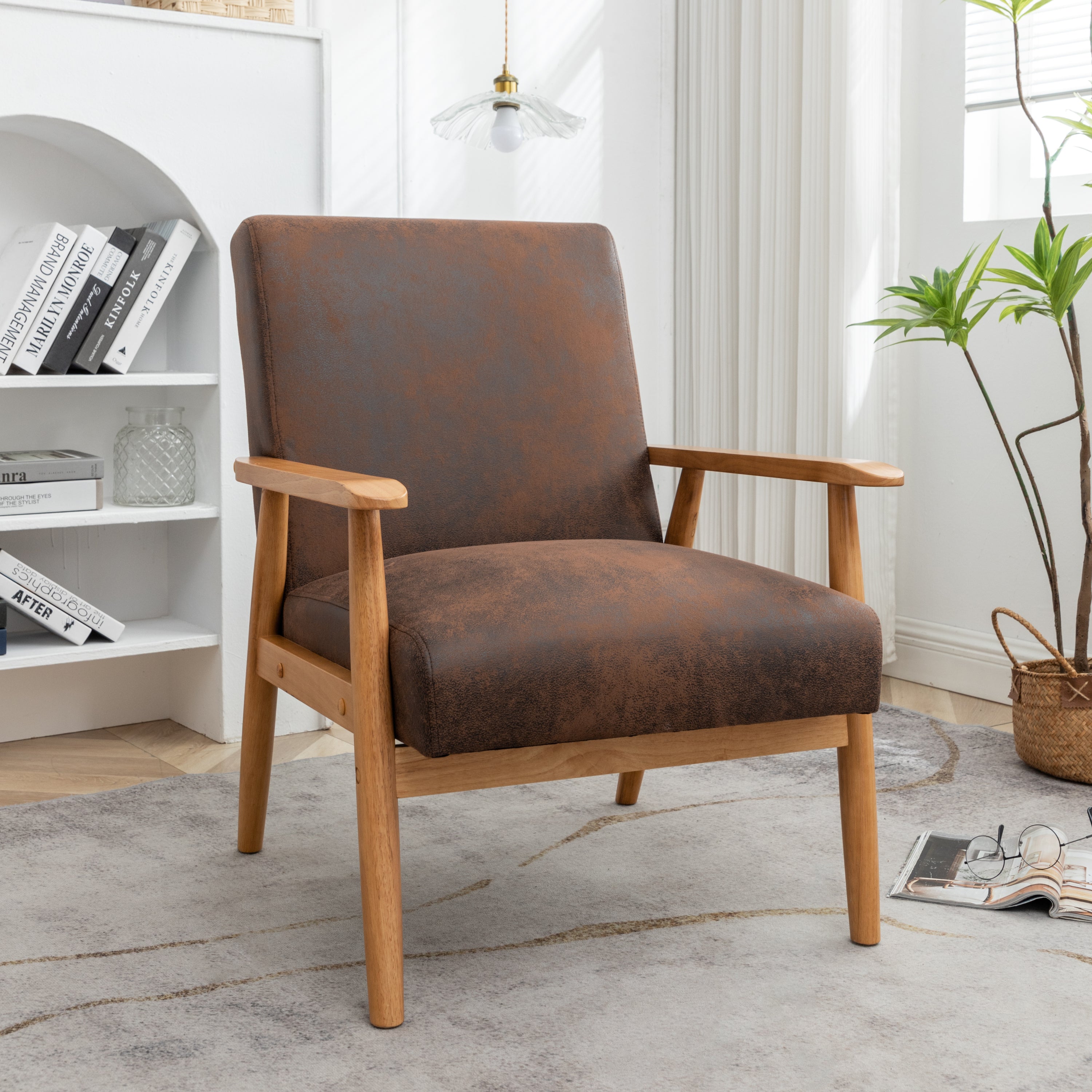 Mid-Century Modern Armchair, 25.38" Wide, Light Brown