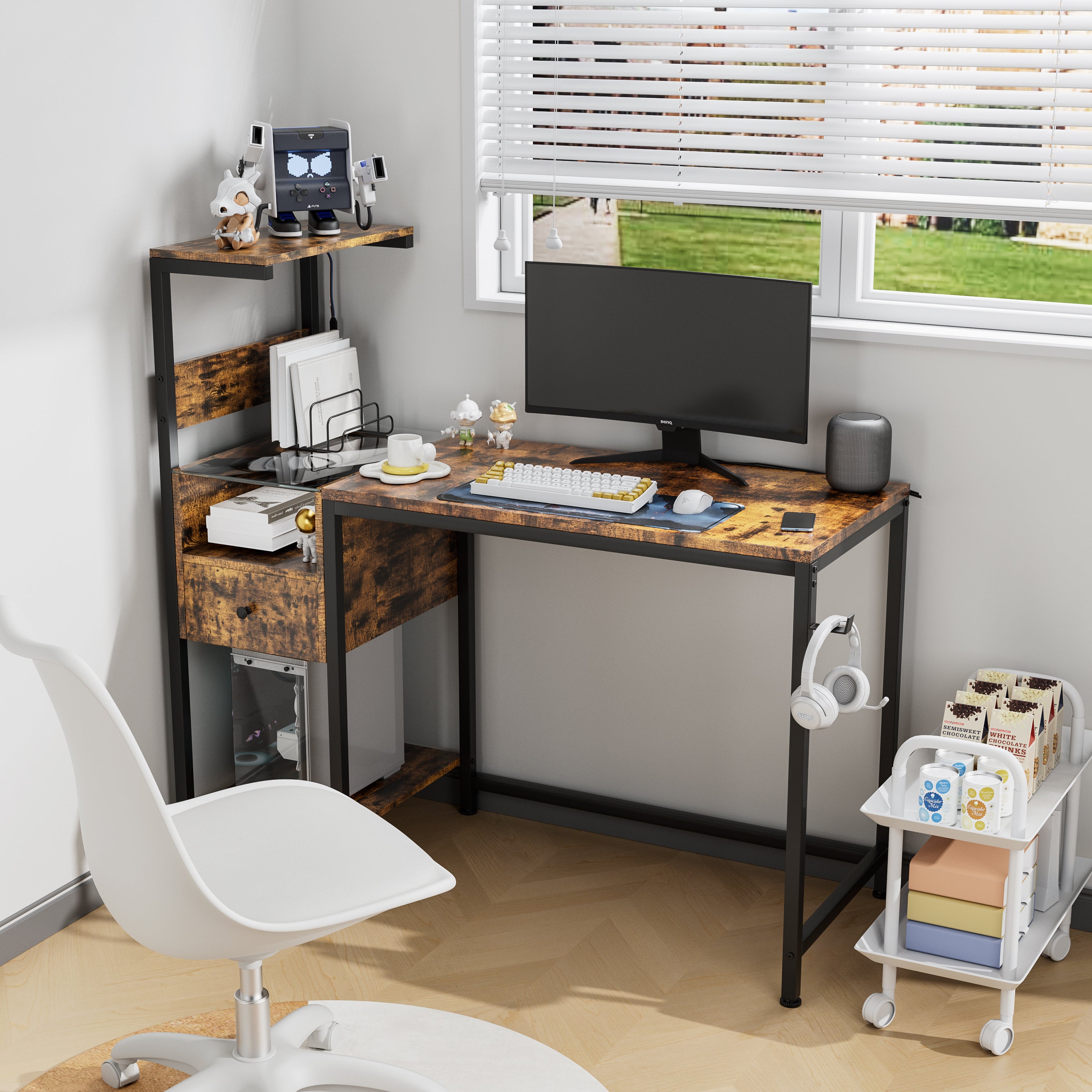 Computer Desk w/ Power Outlet & USB, Brown