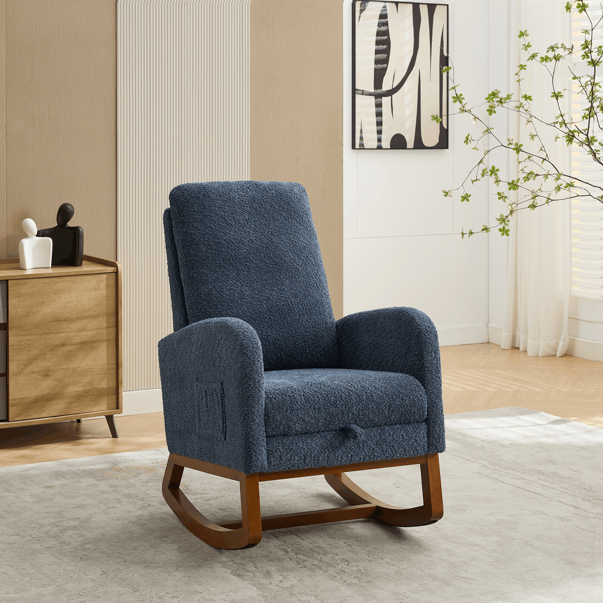 25.4"W Rocking Nursery Chair w/ Footrest - Navy
