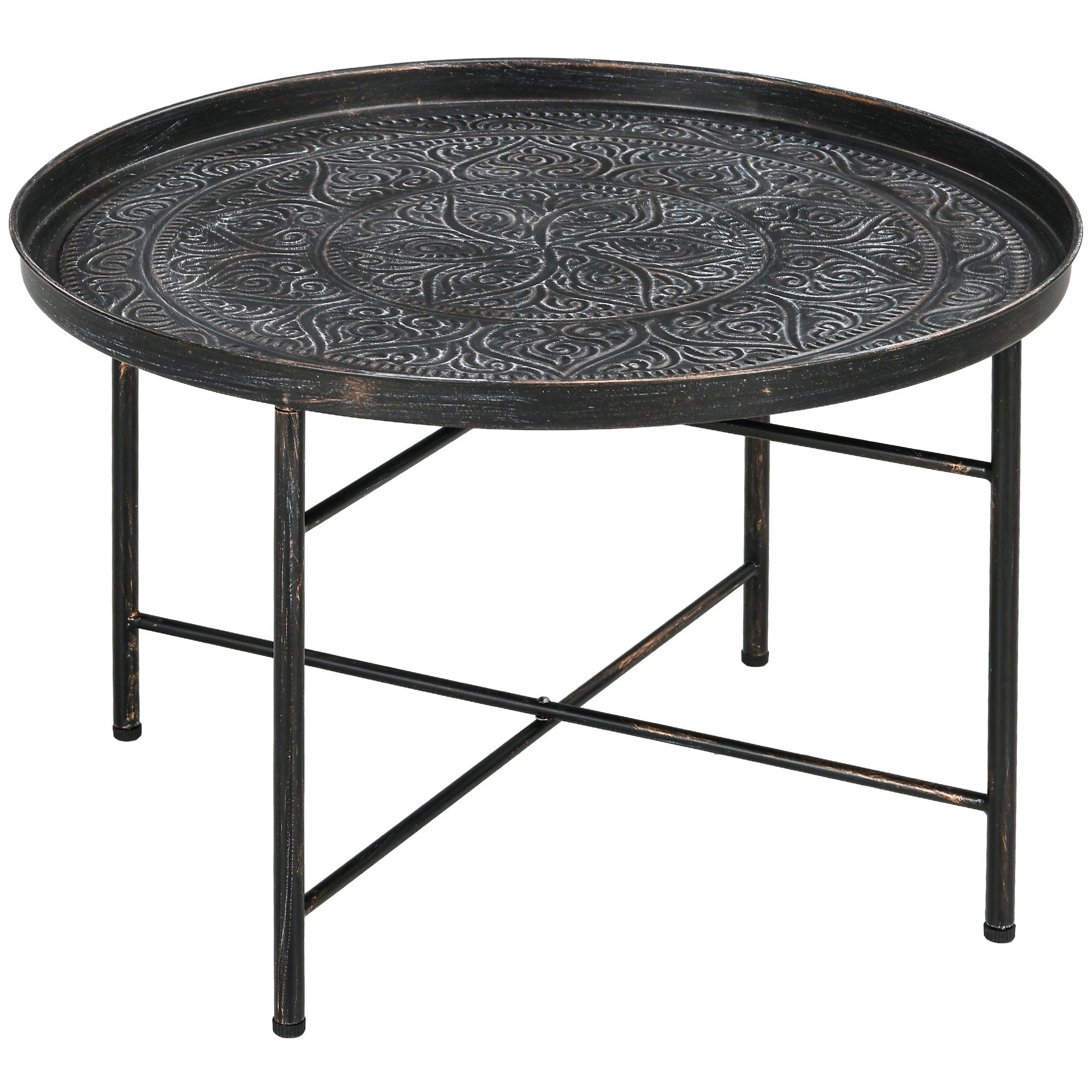 24" Round Coffee Table: Vintage Metal & Pewter