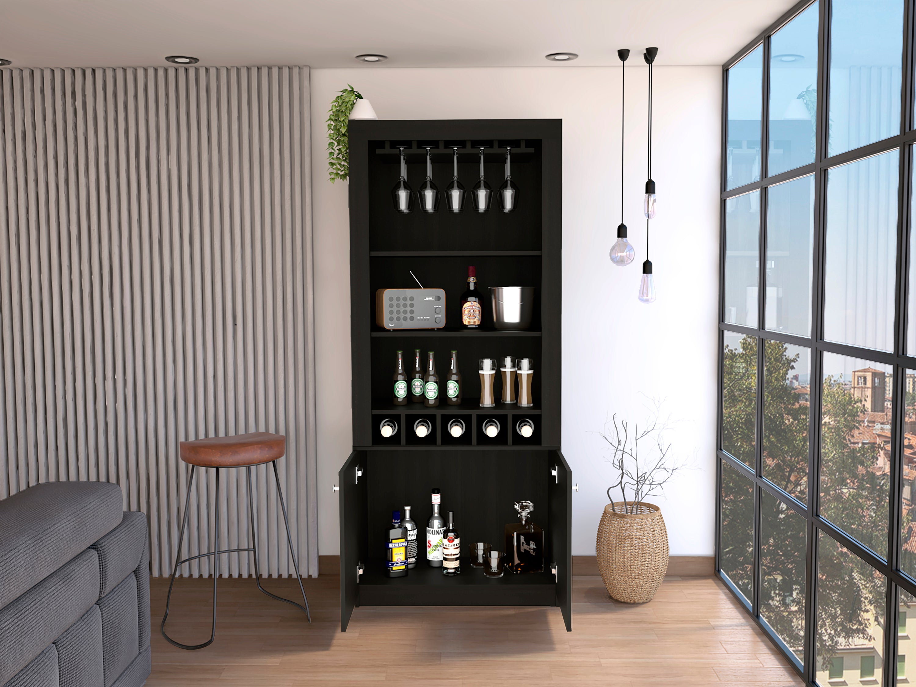 Montenegro Black Cabinet: Wine Rack & Shelves