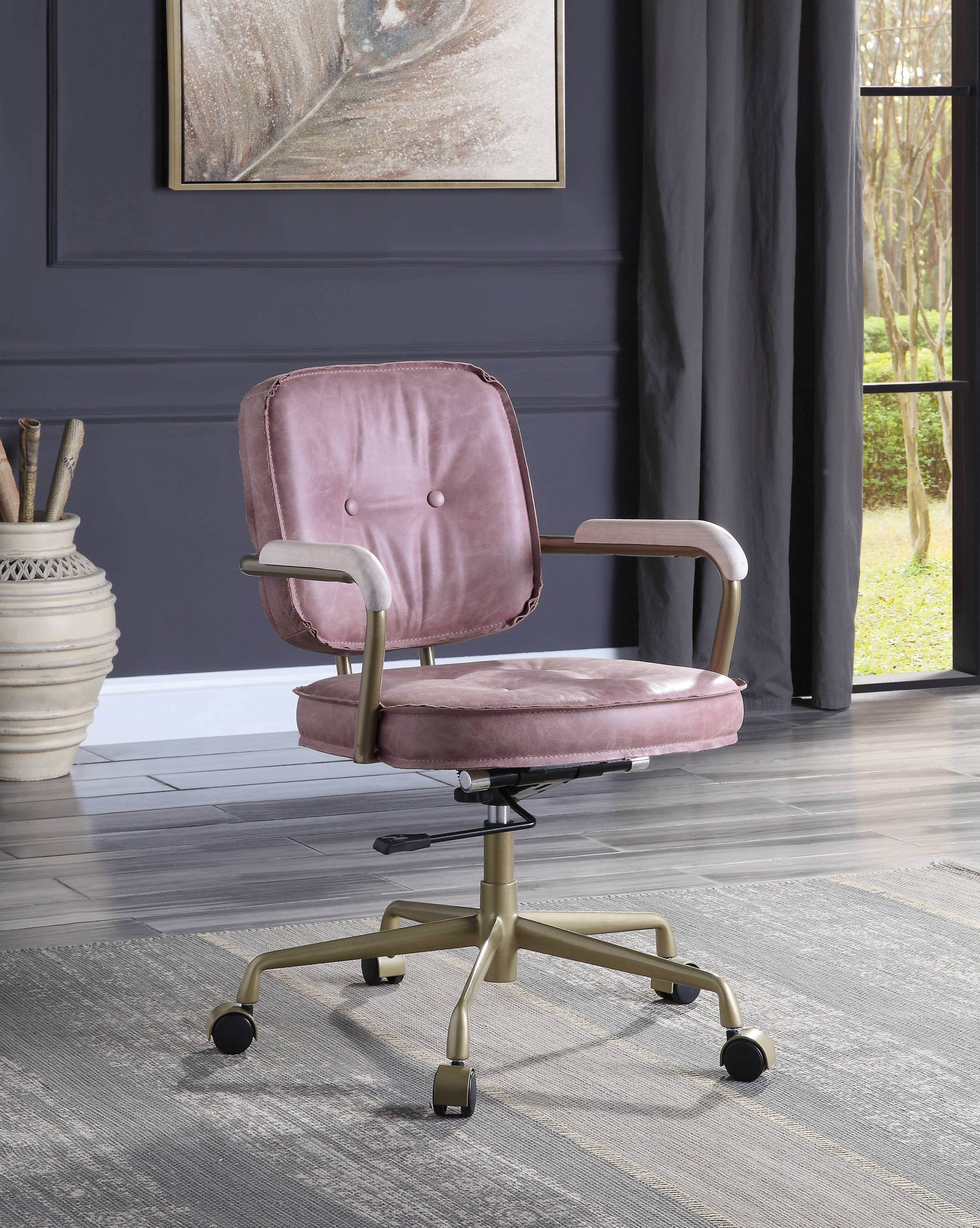 Siecross Pink Leather Office Chair | Top Grain Comfort