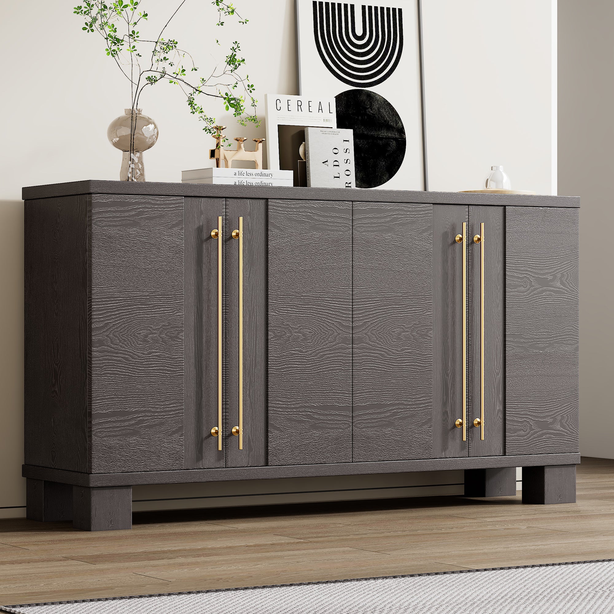Taupe Wood Sideboard Buffet: Storage & Adjustable Shelves