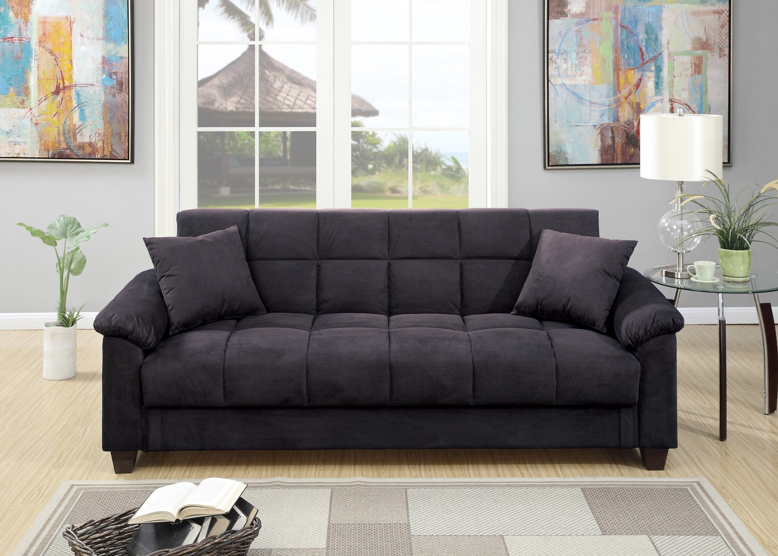 Ebony Microfiber Sofa: Plush, Adjustable & Stylish