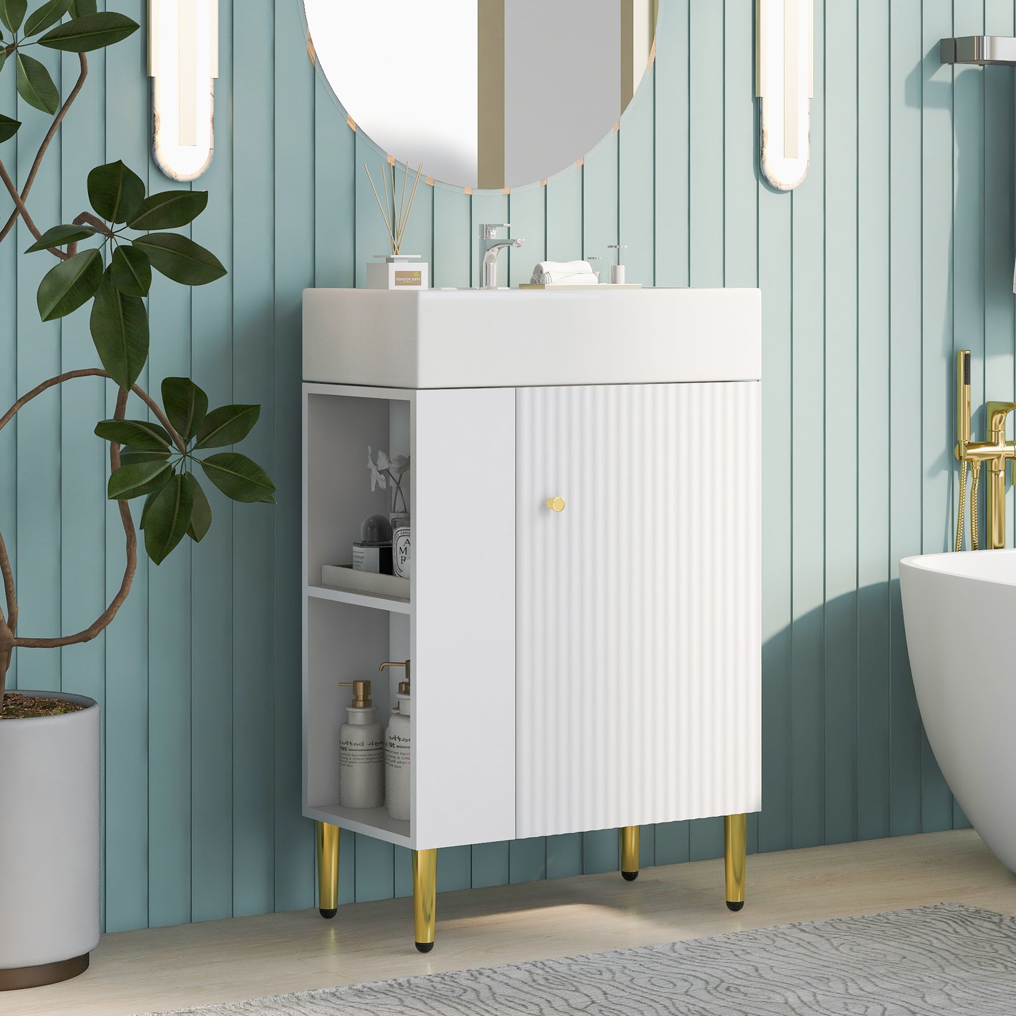 21.6" White Bathroom Vanity w/ Sink & Storage