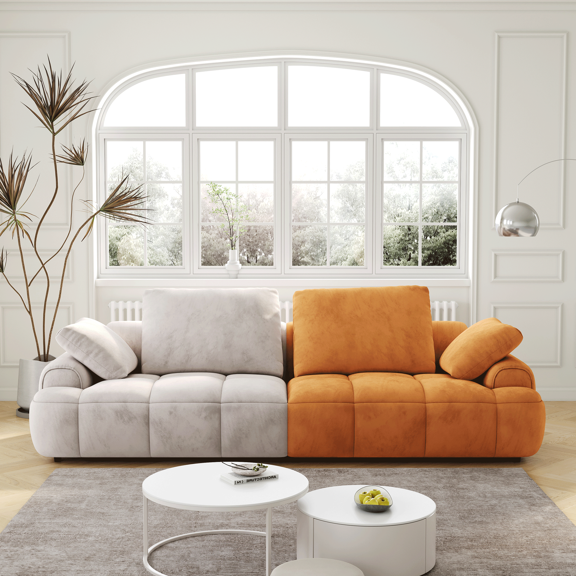 Large Gray & Yellow Sofa: 86.6" Two-Seater