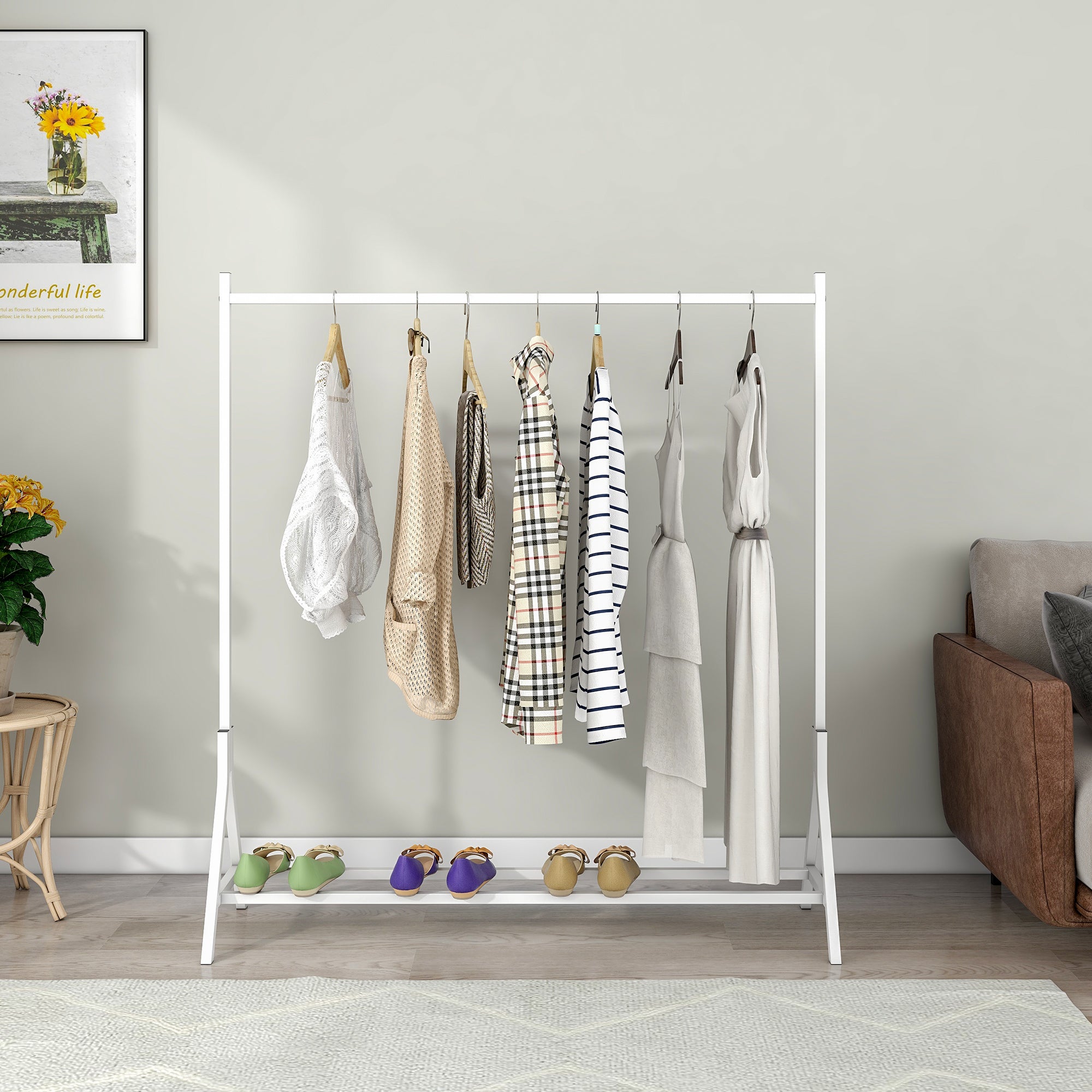 Freestanding Garment Rack, White Clothes Hanger Stand