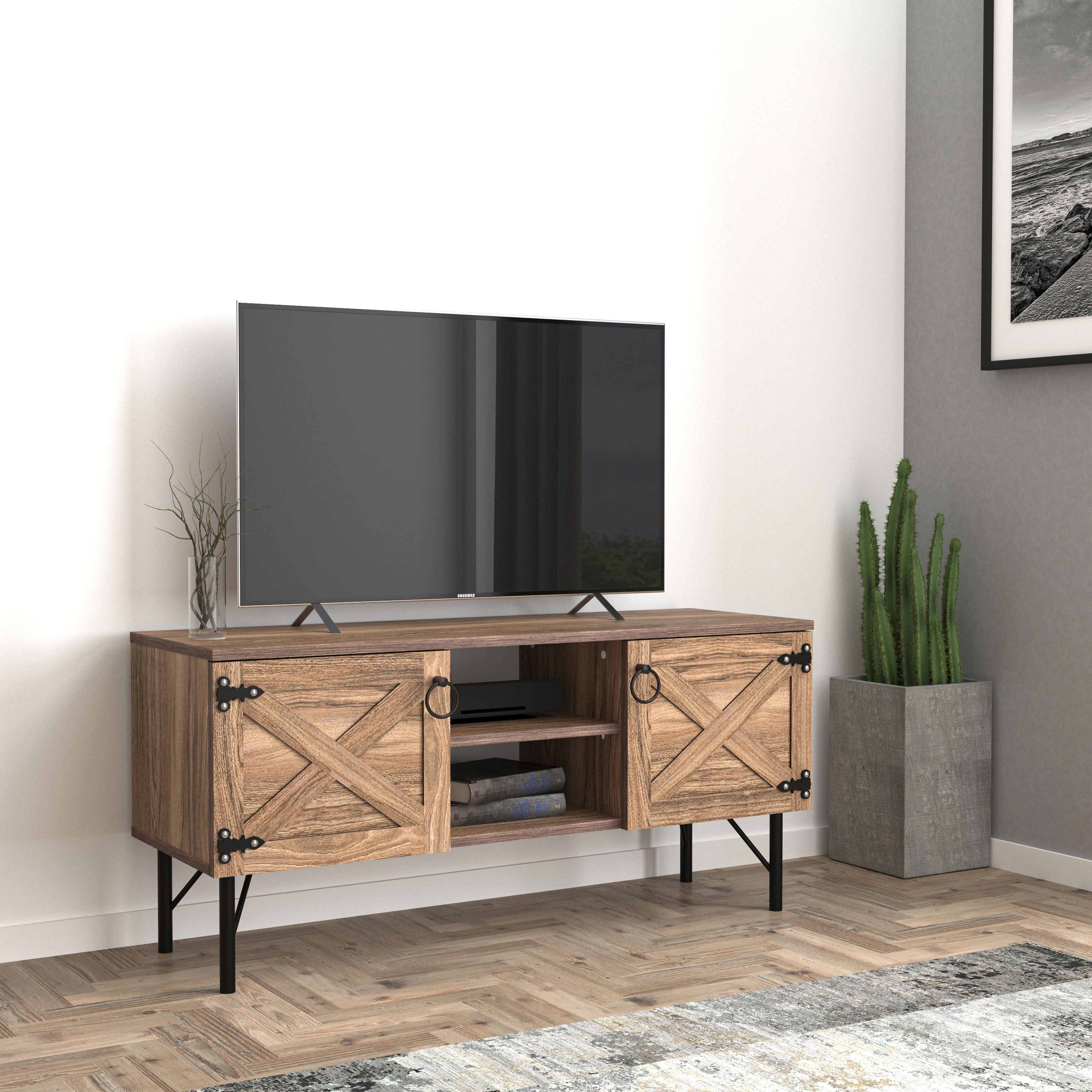 Loft Wood TV Stand | Vintage 2-Door Media Console