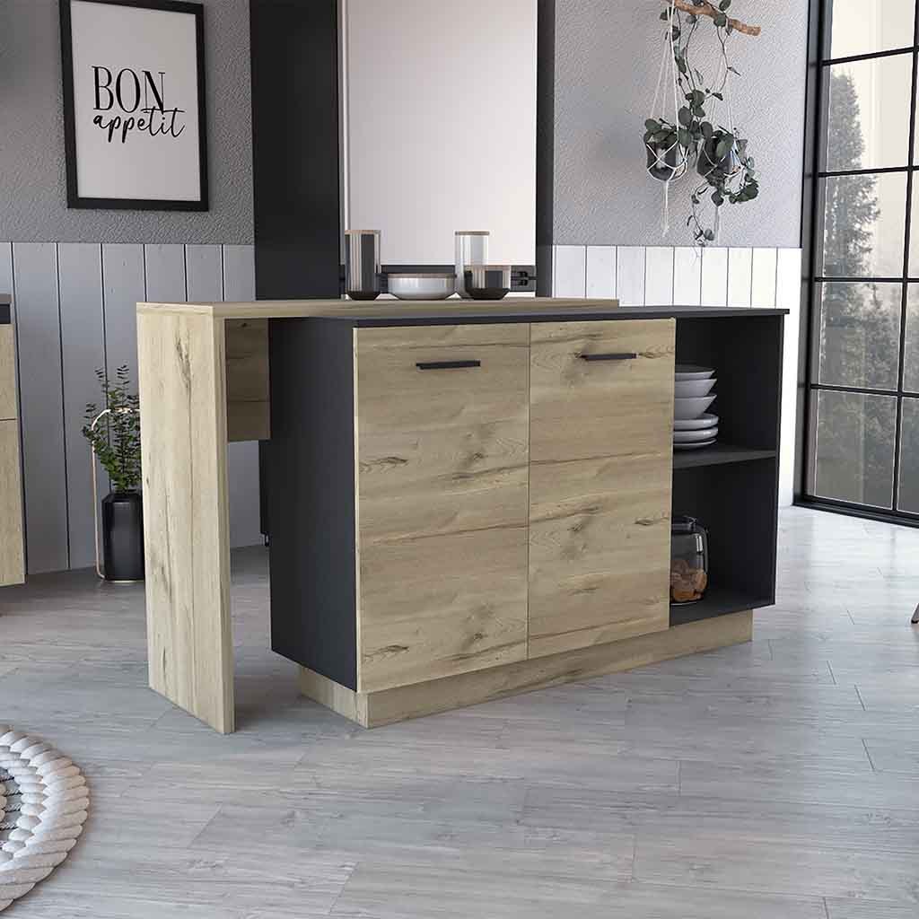 Sicilia Kitchen Island, Black & Light Oak