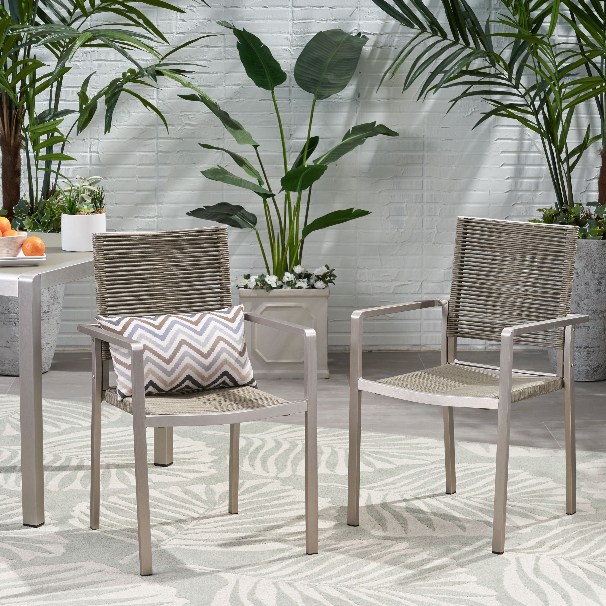 Modern Aluminum Dining Chairs w/ Rope Seats (Set of 2)