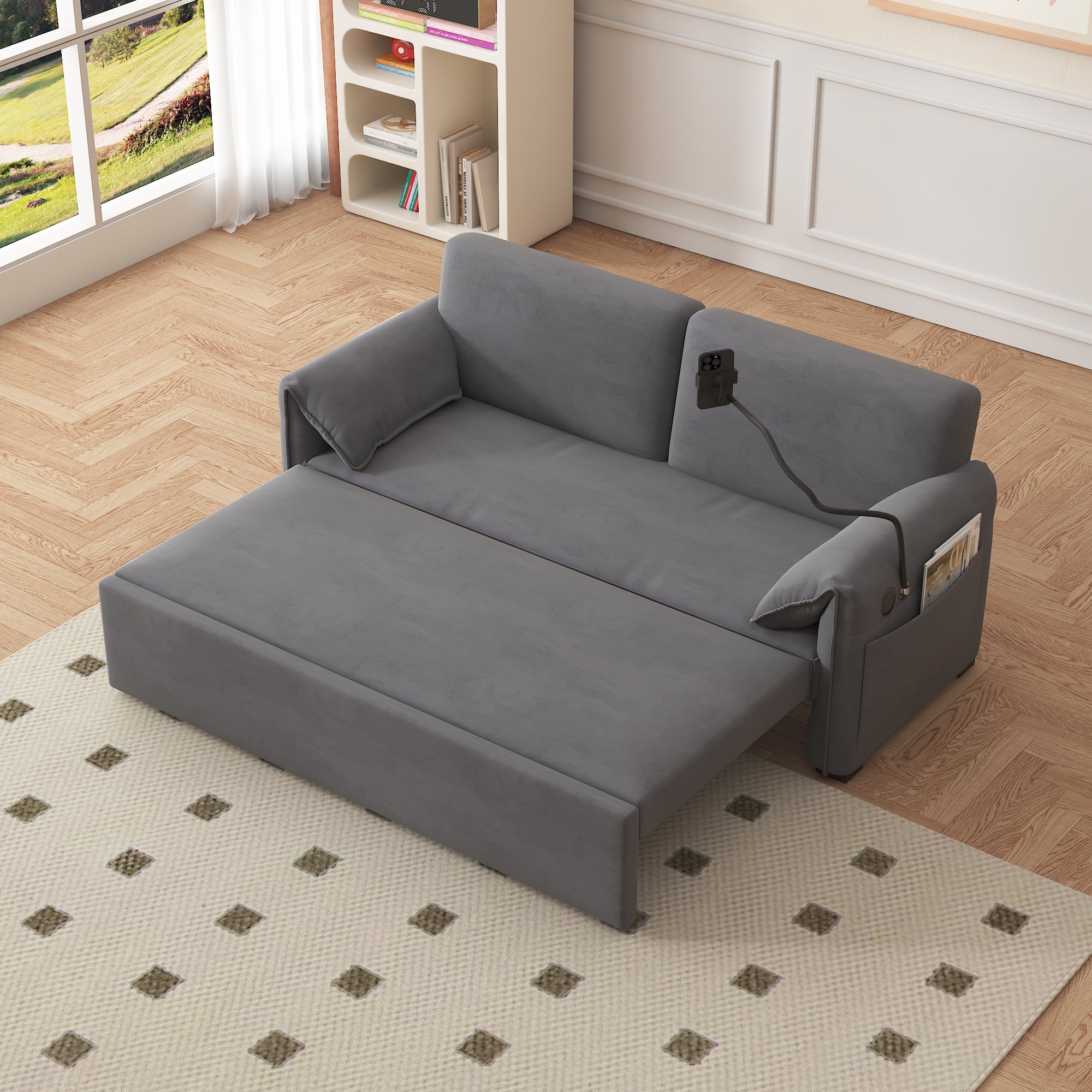 Velvet Folding Sofa Bed: 63" Double Bed