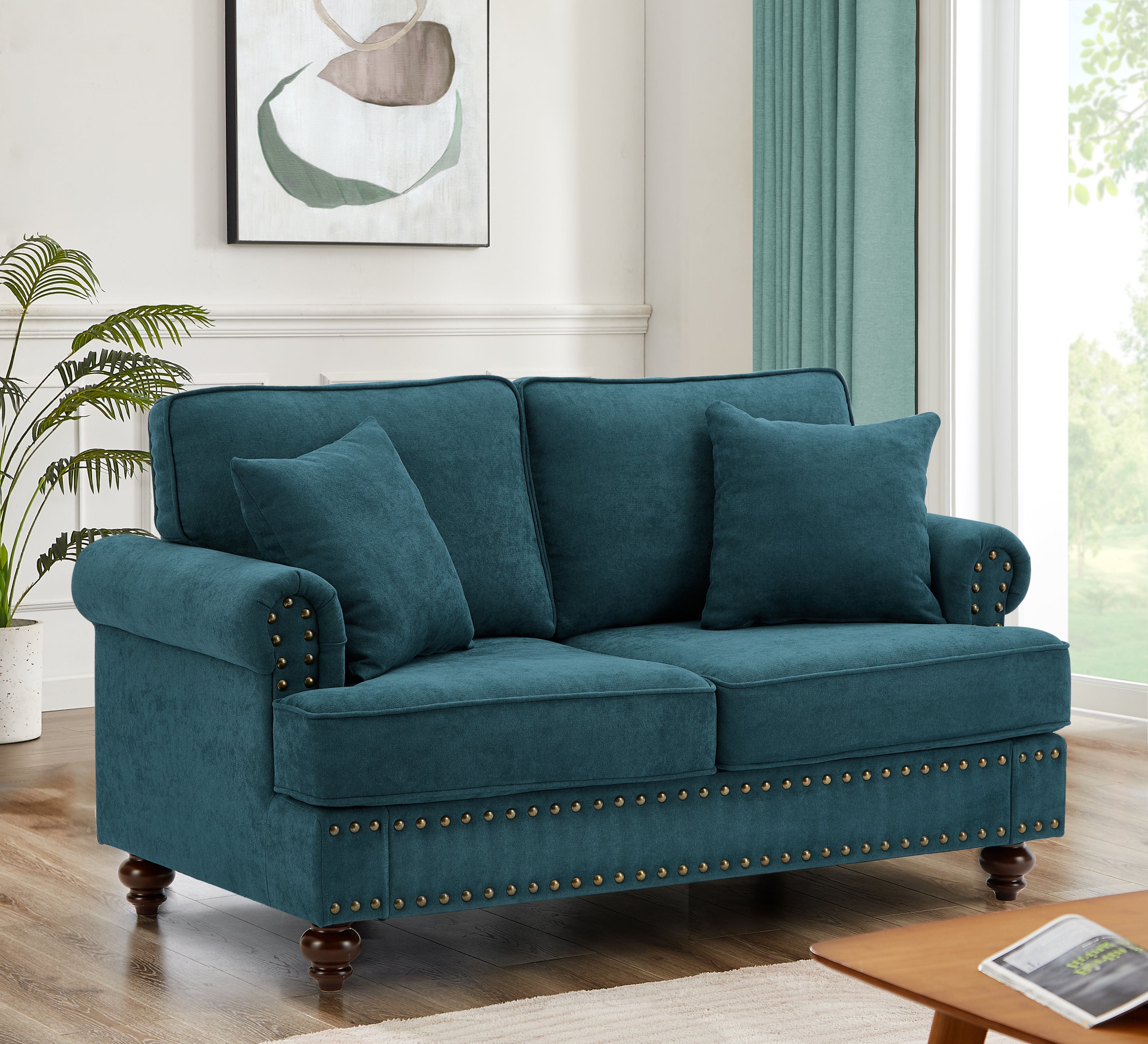 Modern Green Chenille Sofa: Sectional Couch