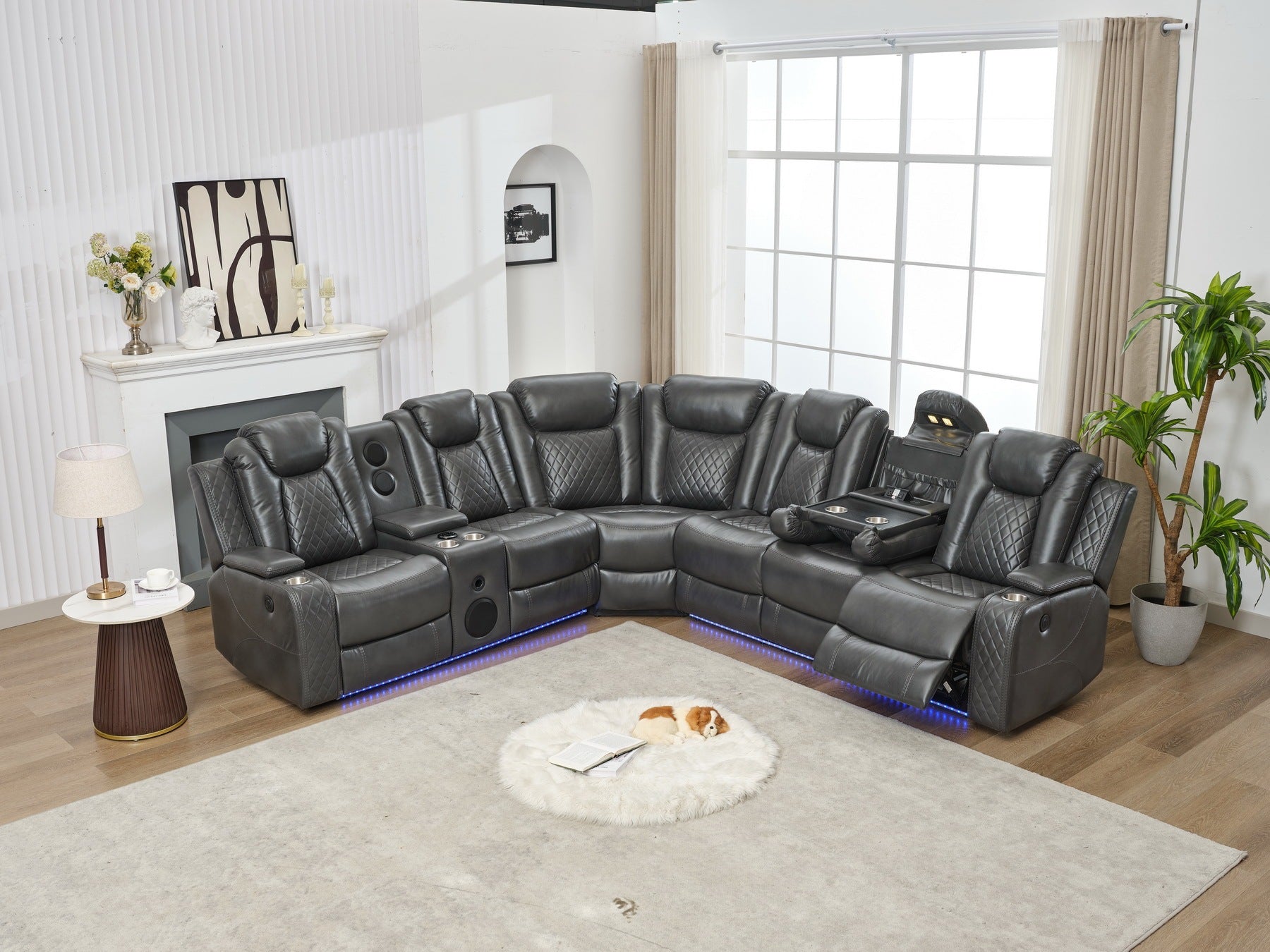 Power Reclining Sectional Sofa w/Speakers & LED - Grey