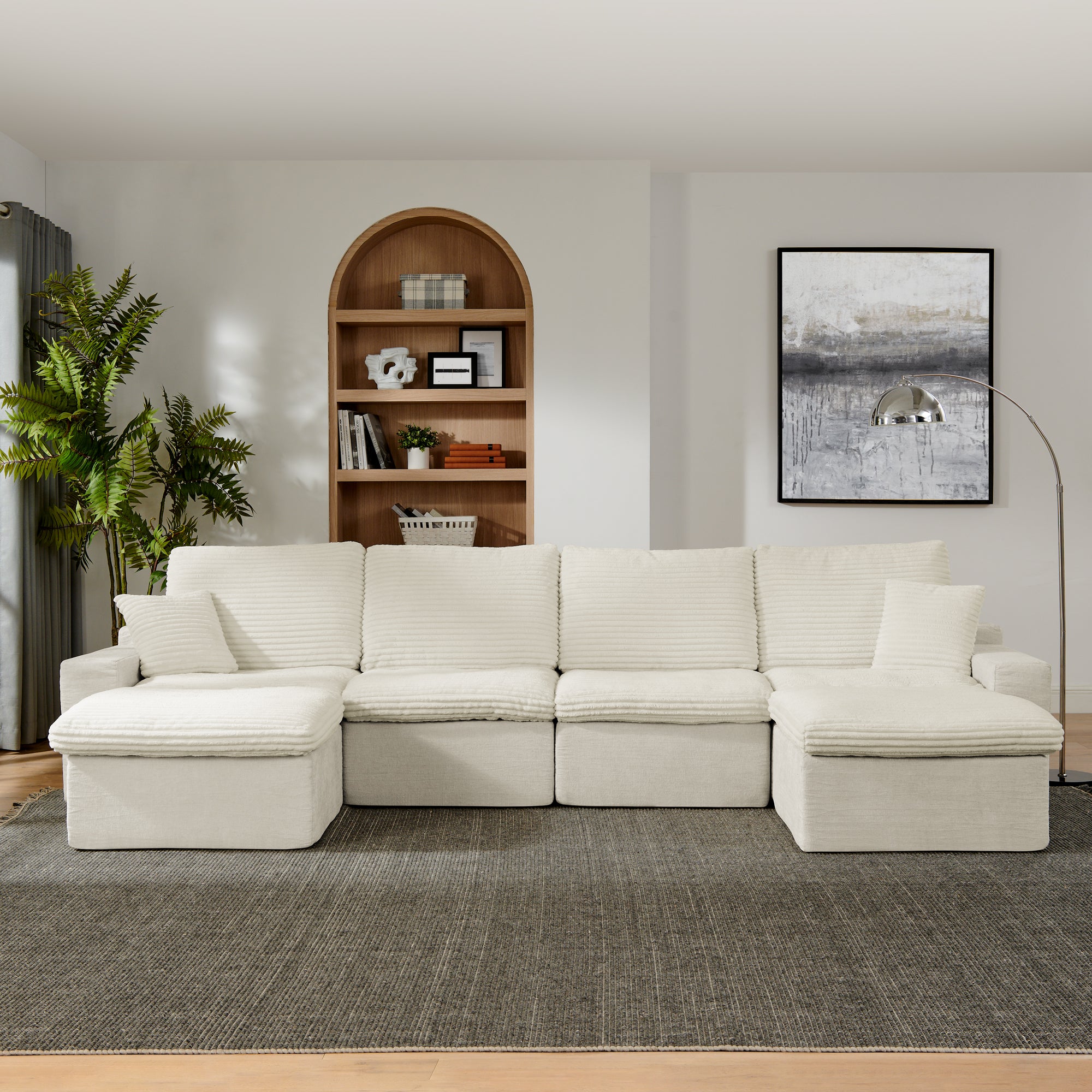 Beige Modular Couch: Deep Seat, Chaise Lounge