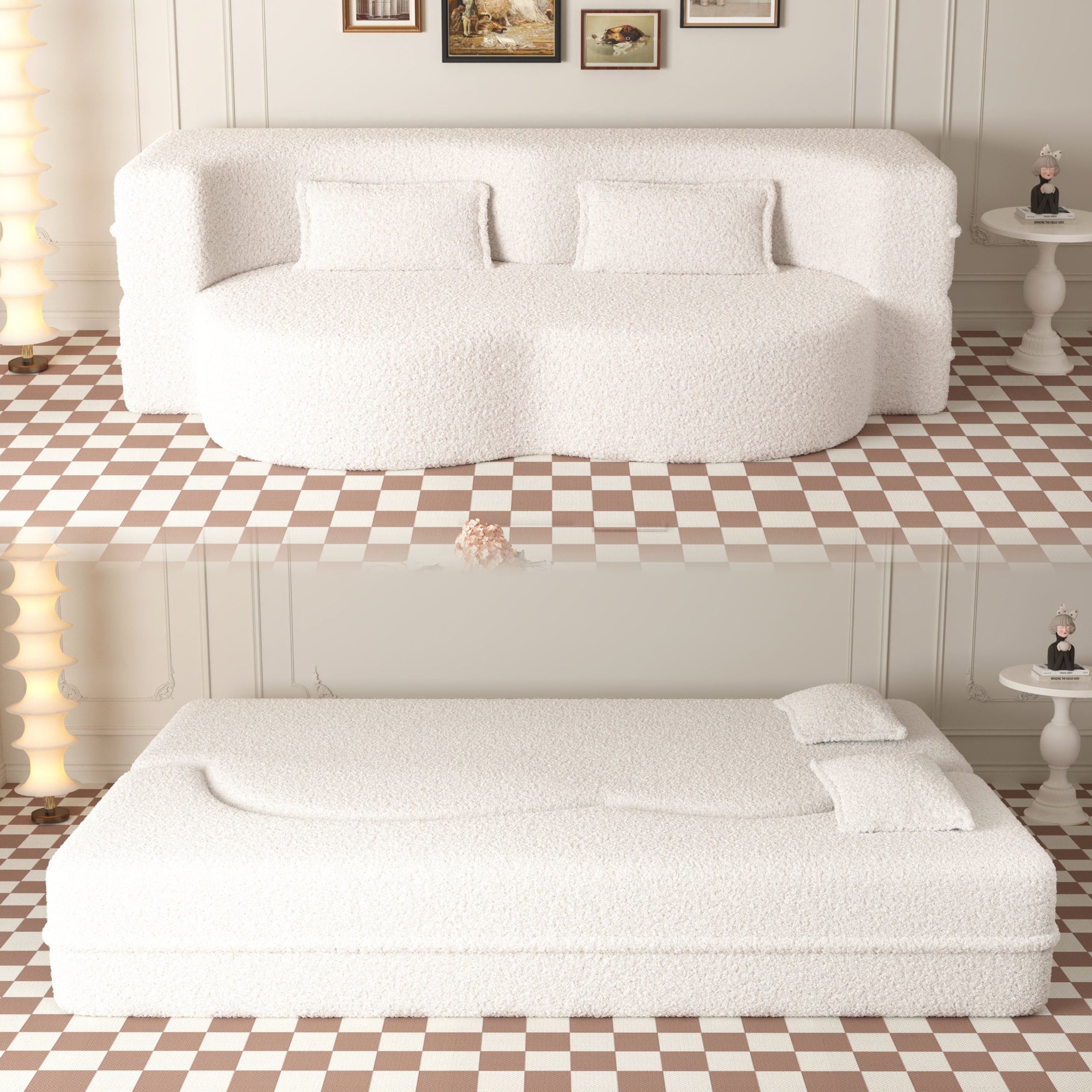 Beige Sofa Bed: Modern, Foldable & No Assembly
