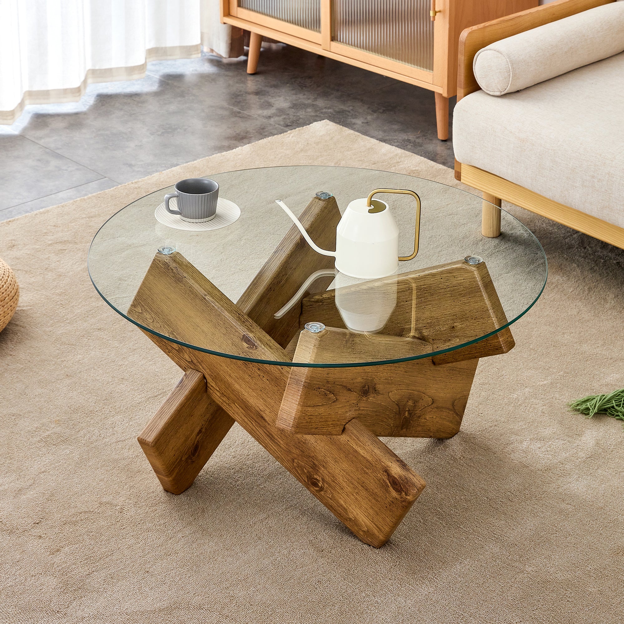 Modern Glass Coffee Table: 33.4" Circular Design