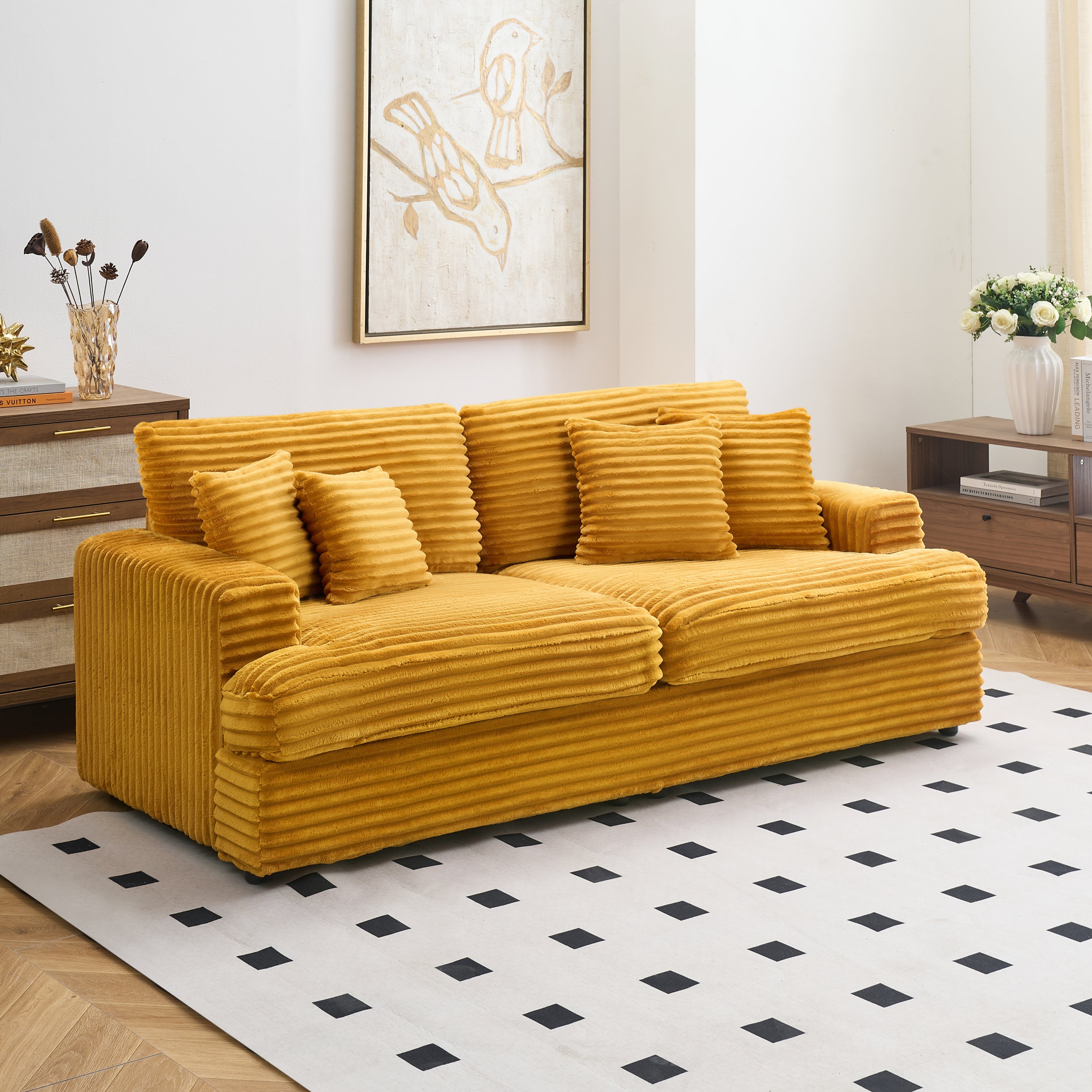 Orange Corduroy Sofa: 3-Seater, Stylish & Cozy