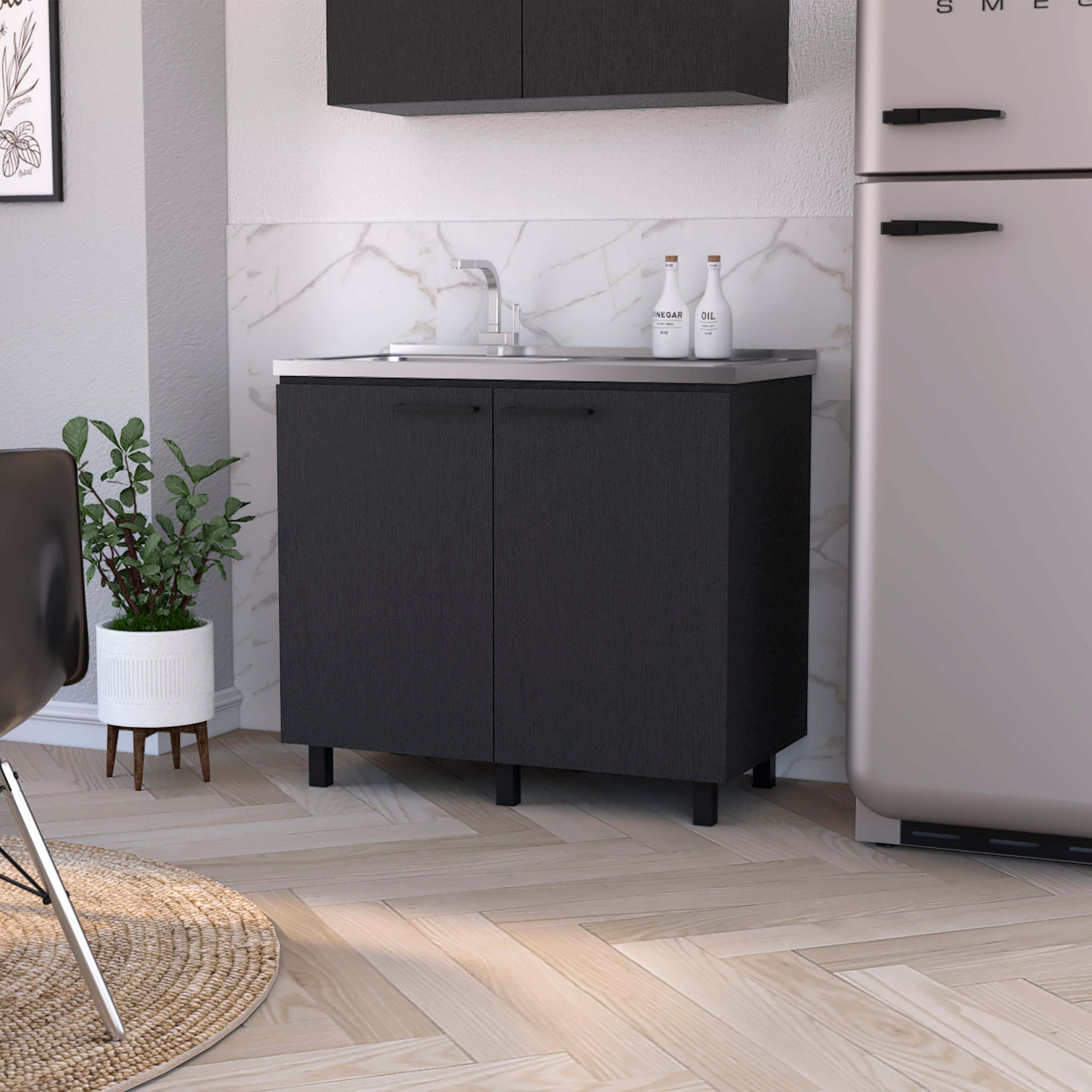 Black Utility Sink & Cabinet: 2-Piece Set