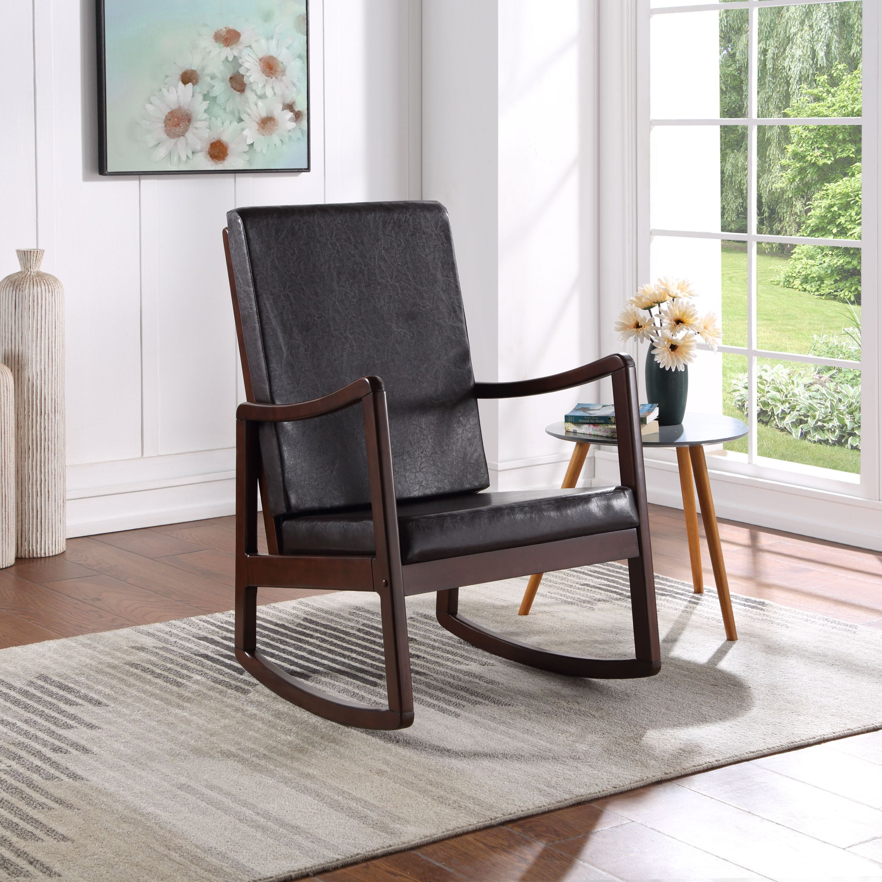 Raina Rocking Chair: Dark Brown Synthetic Leather