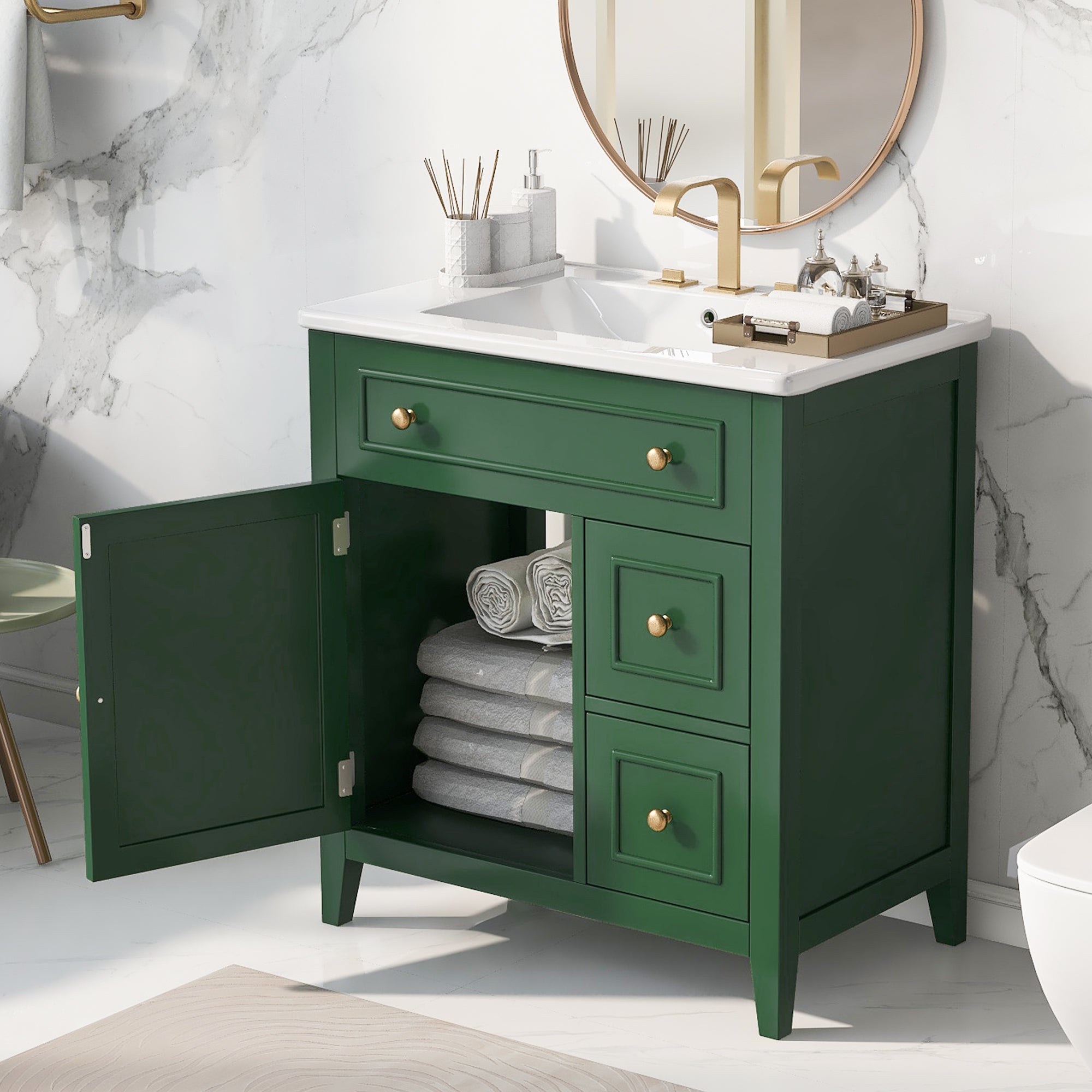 Green 30" Bathroom Vanity with Sink & Drawers
