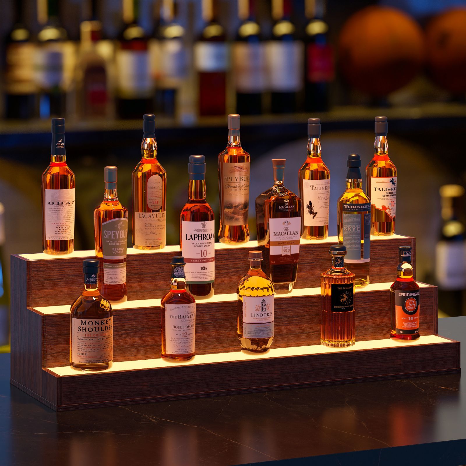 LED Liquor Bottle Shelf: 37" Bar Display w/App
