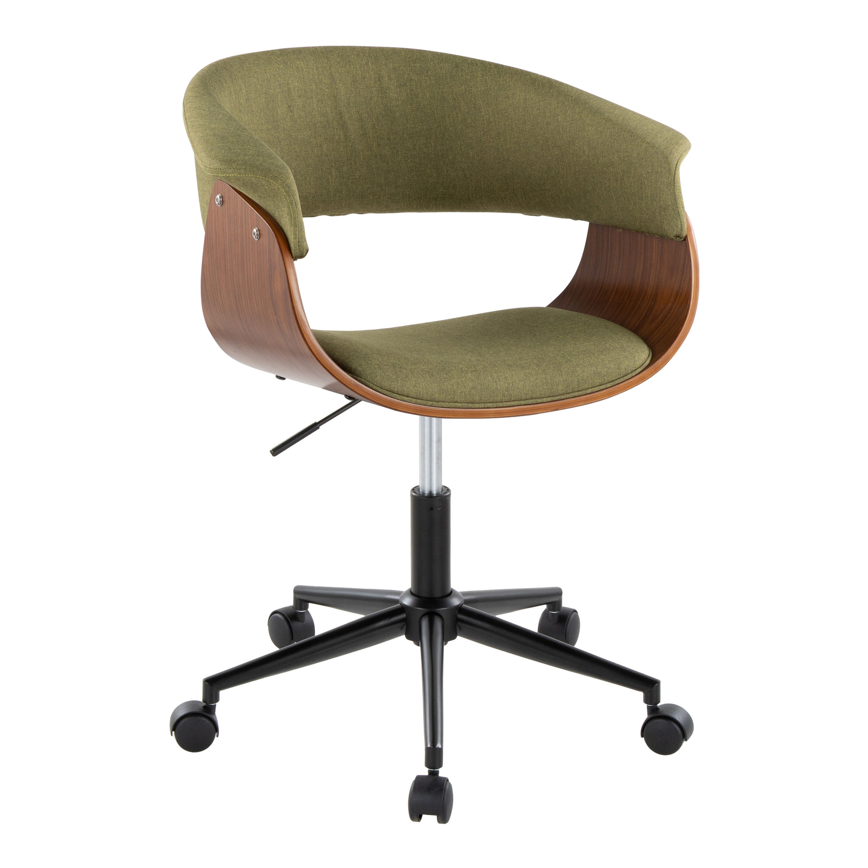 Vintage Mod Office Chair | Black Metal, Walnut & Green Fabric