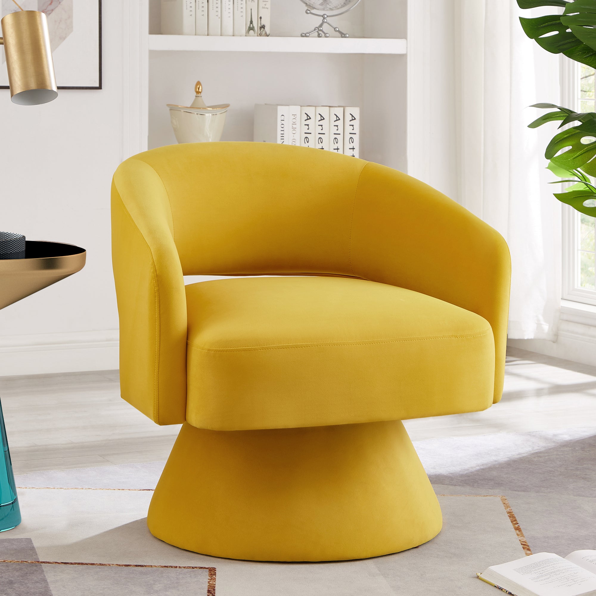 Velvet Swivel Barrel Chair, Yellow Accent Chair