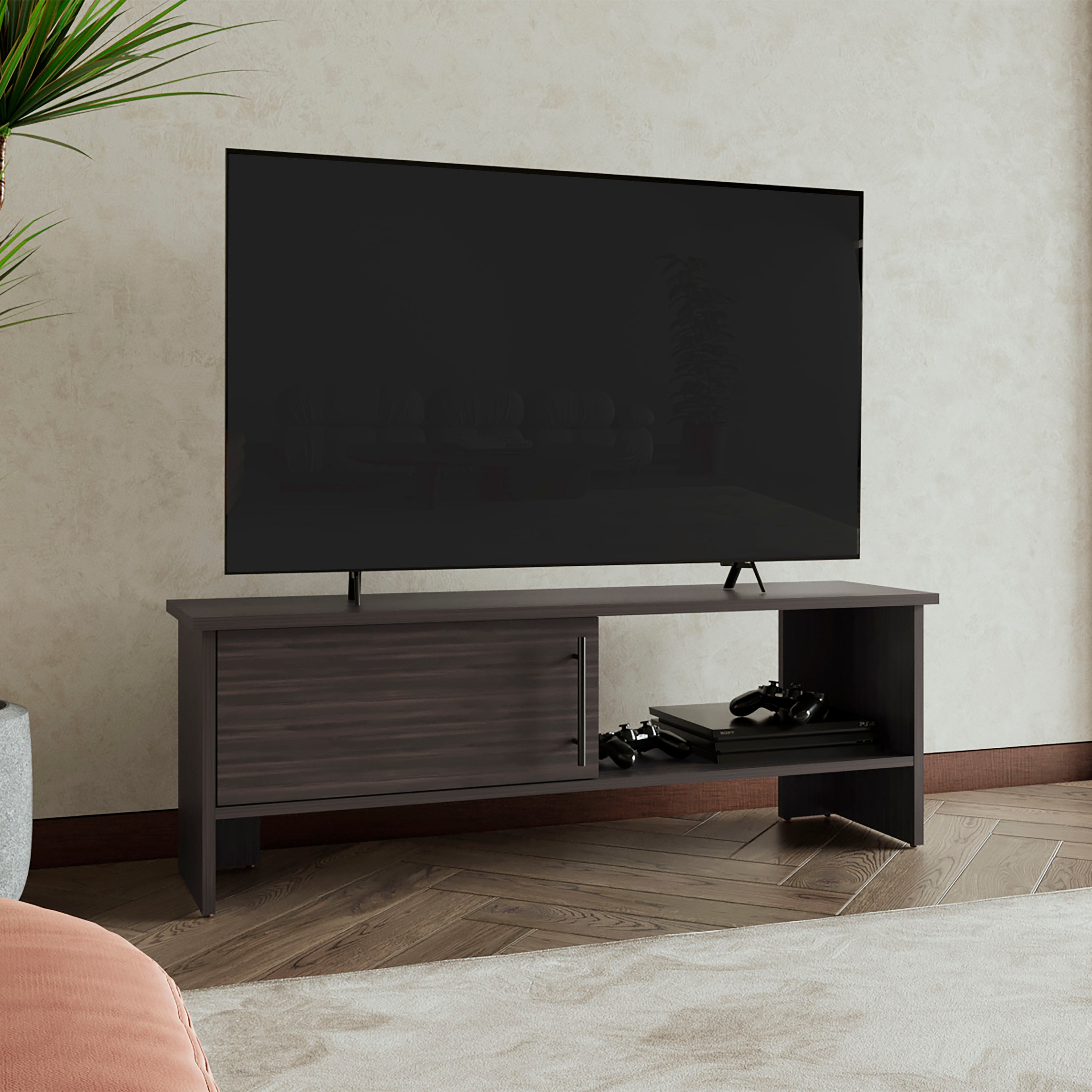 Navia 47" TV Stand w/ Cabinet & Shelf - Dark Walnut