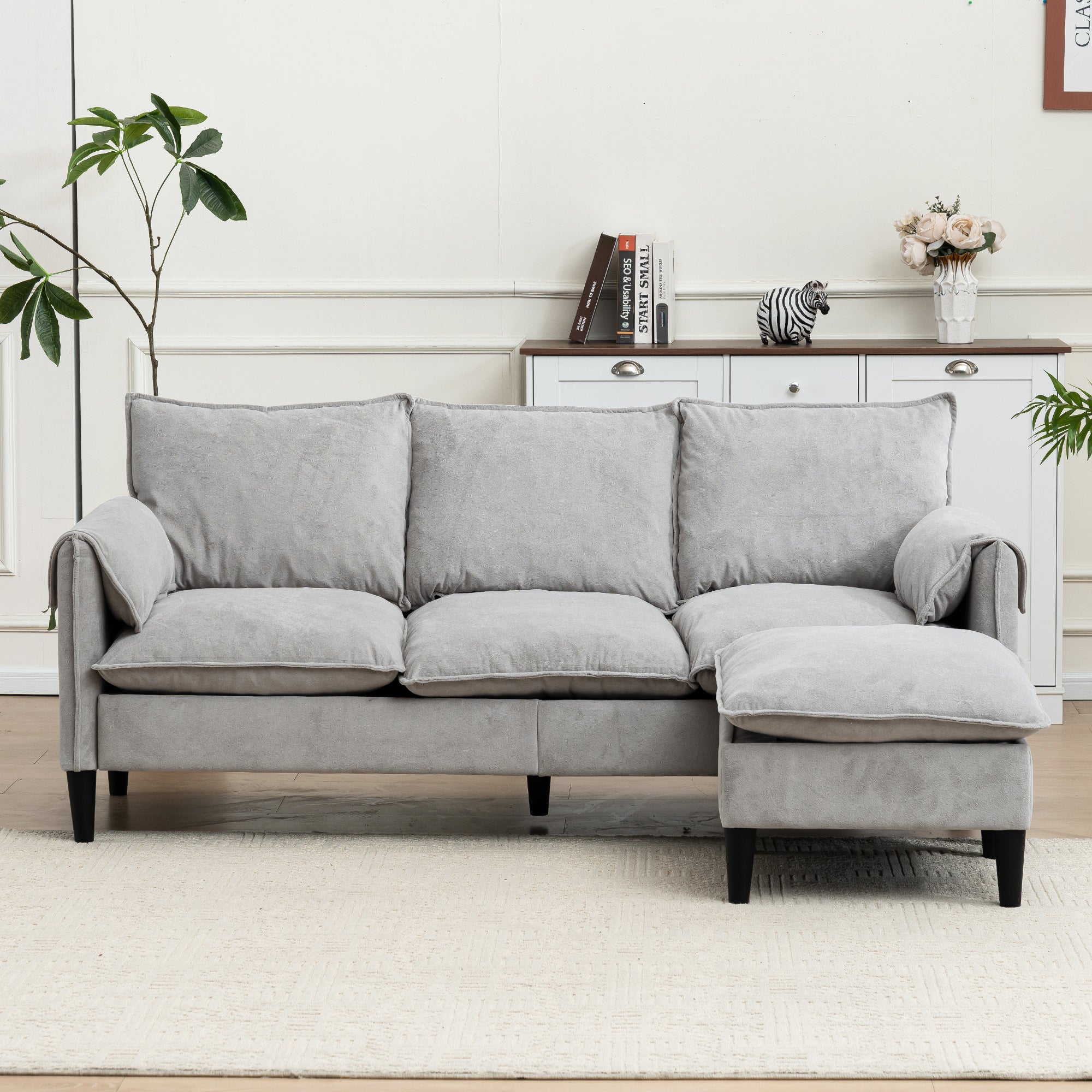 Beige Convertible Sofa w/ Storage & Footrest