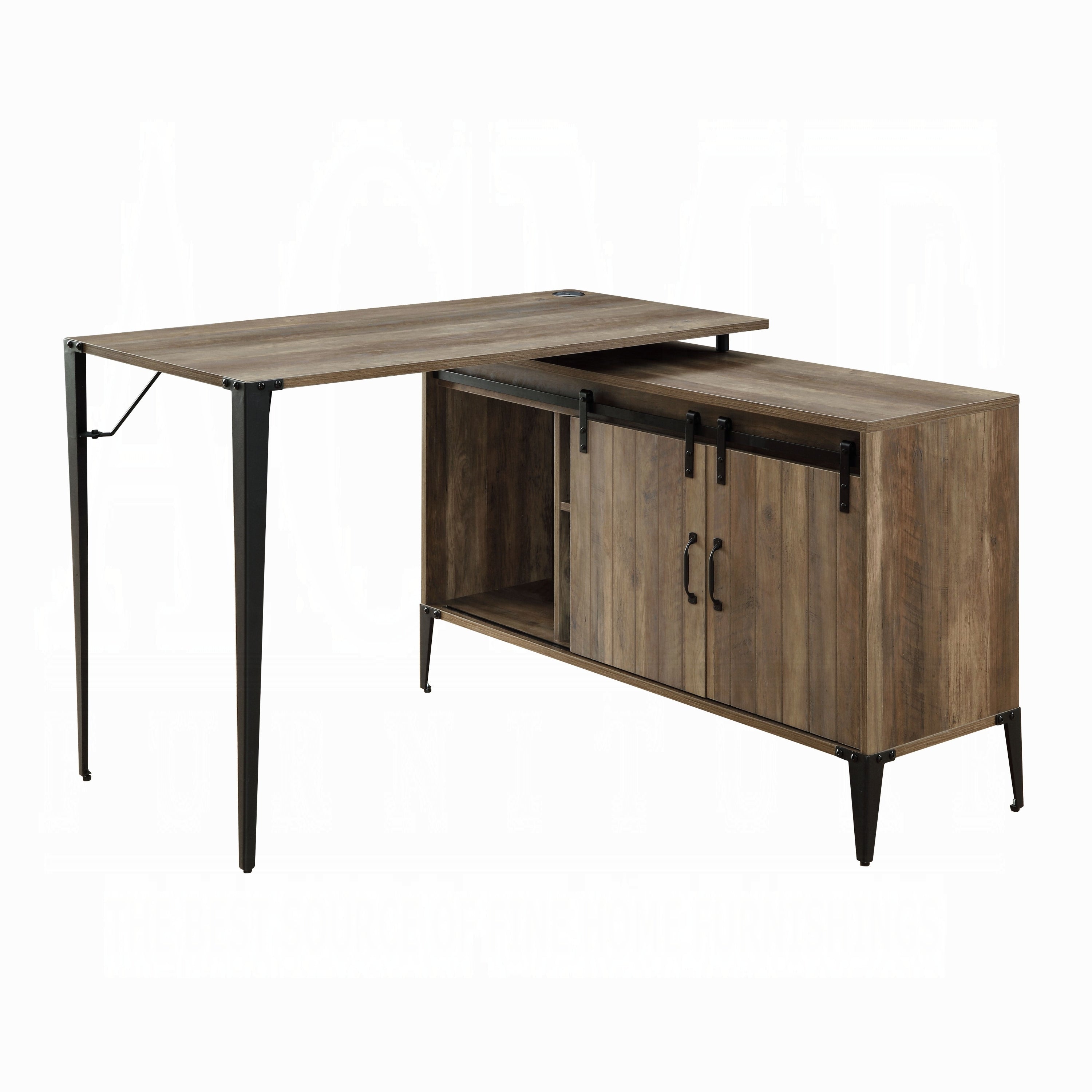 Rustic Oak Writing Desk w/ Sliding Barn Door