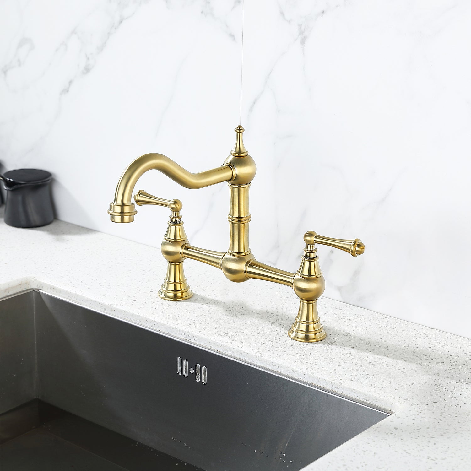 Traditional Kitchen Faucet: Double Handle Widespread