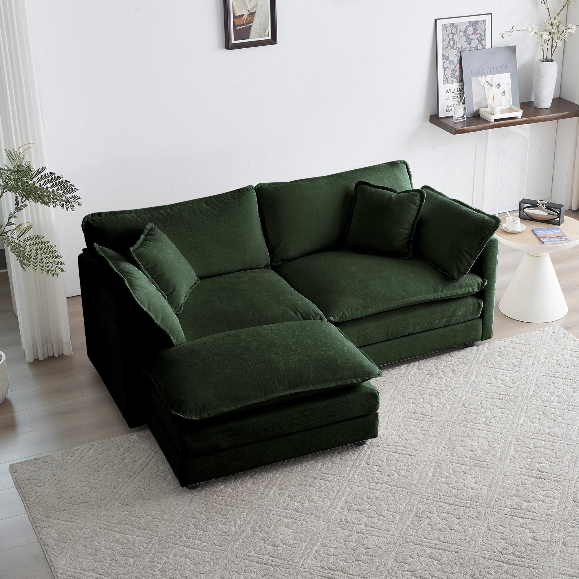 Green Chenille Sofa & Ottoman Set