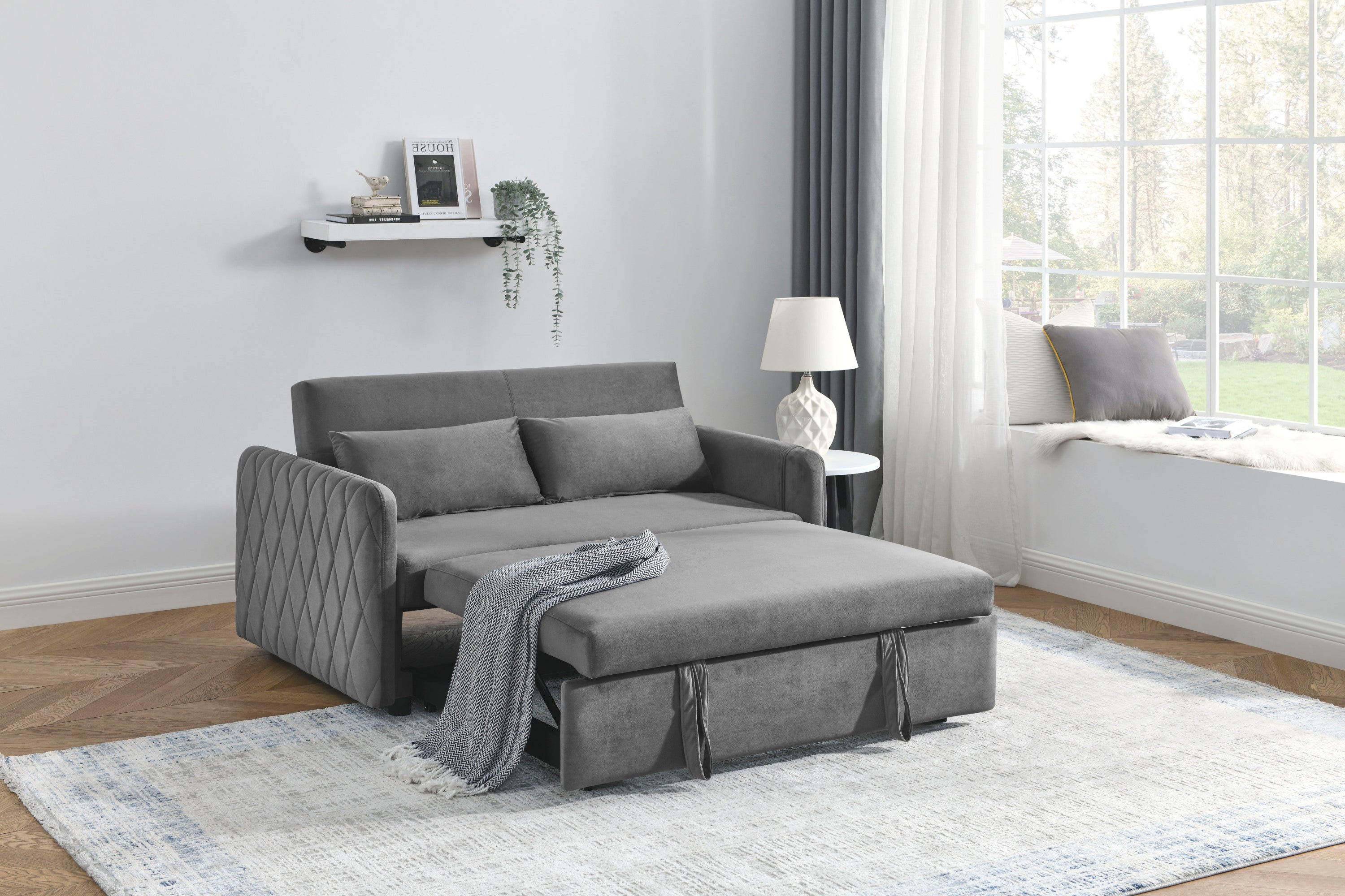 Modern Convertible Sofa Bed w/ Arm Pockets