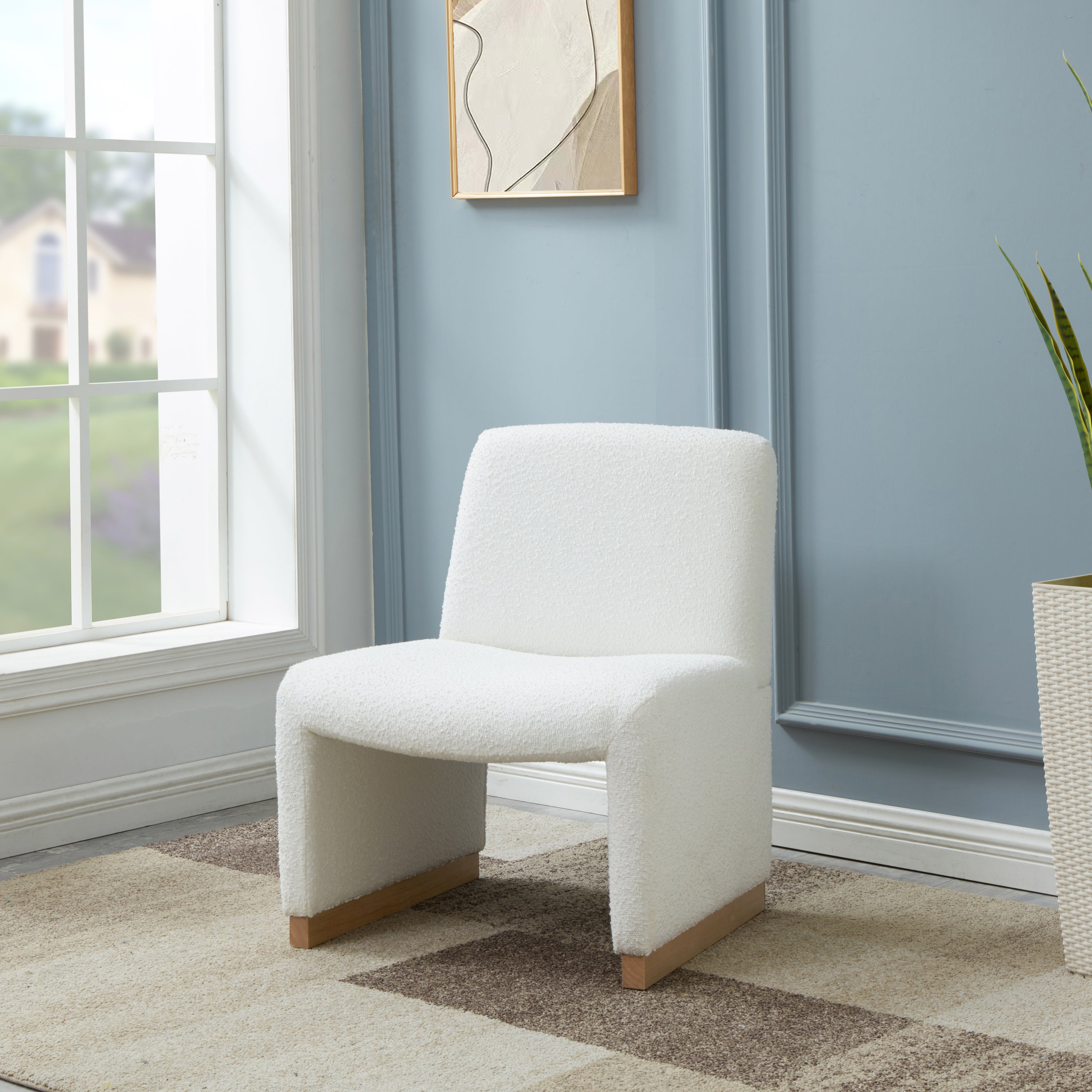 Comfy White Accent Chair: Upholstered & Armless