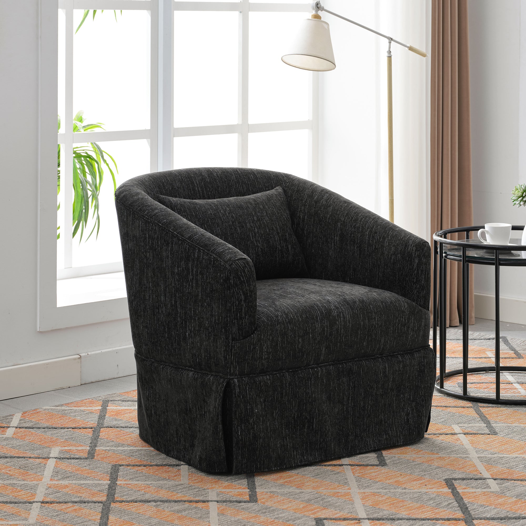 360° Swivel Accent Chair | Black Linen Armchair