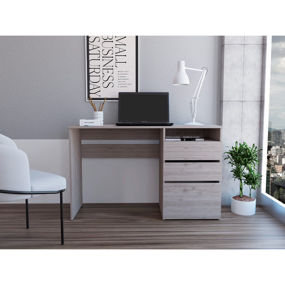 Light Gray Computer Desk w/ 3 Drawers & Shelf