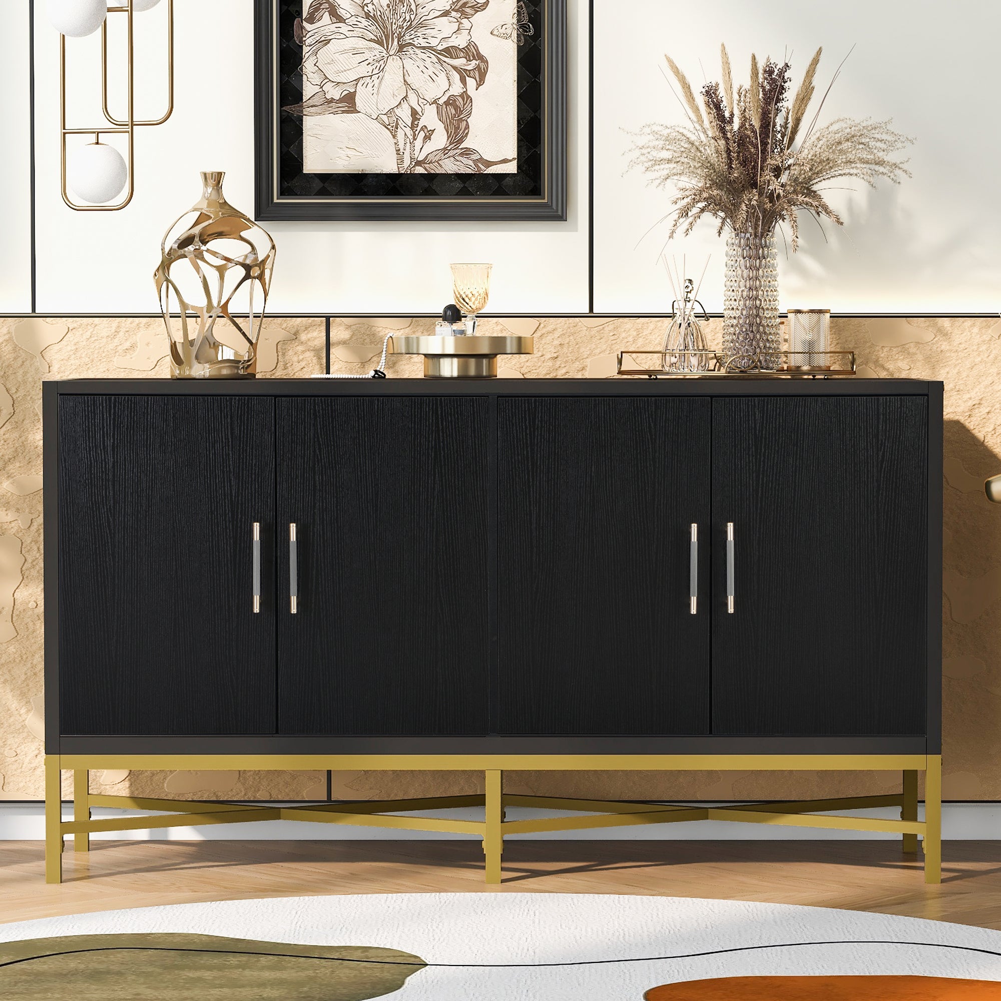 Four-Door Sideboard: Metal & Cross Legs